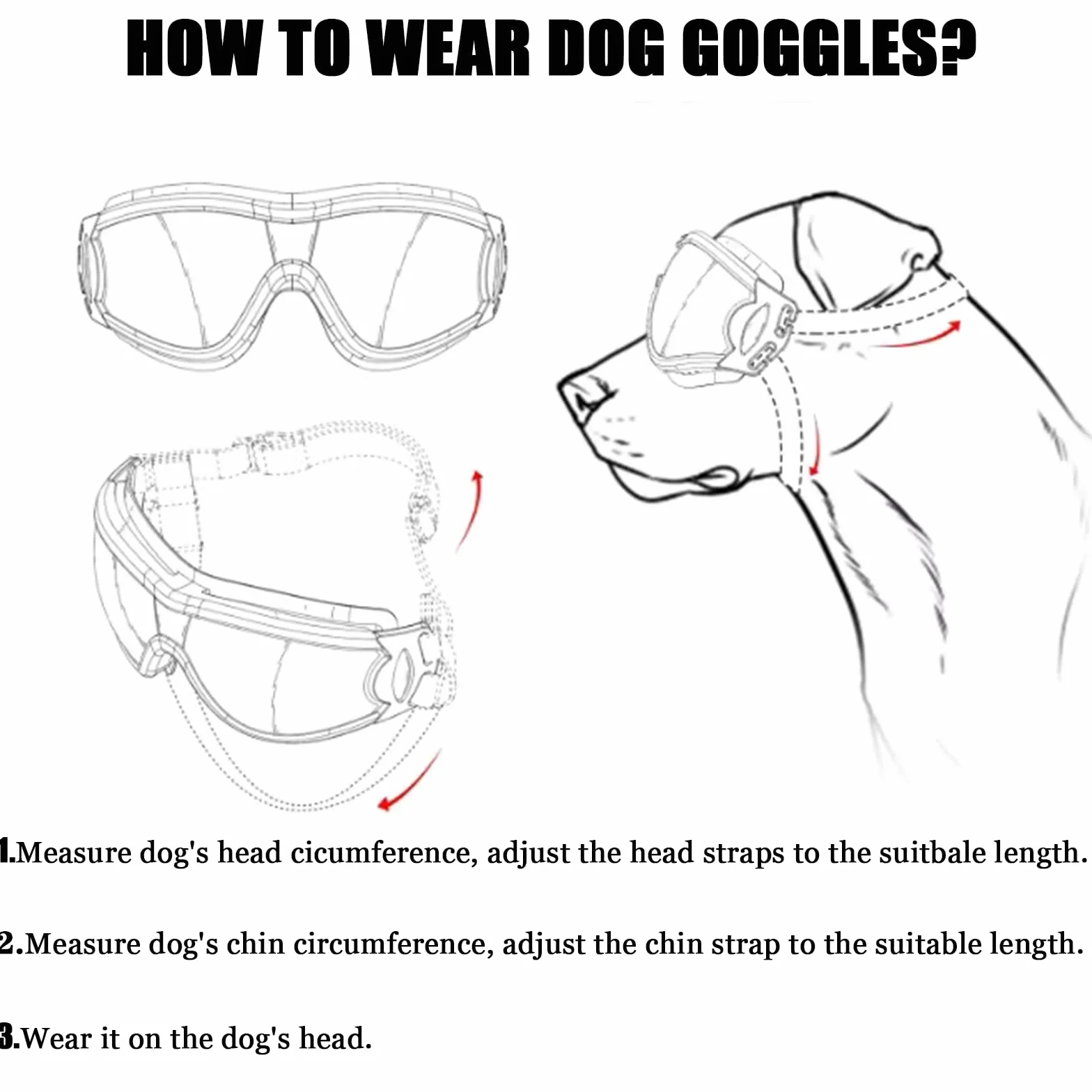 Occhiali per cani, occhiali da sole per cani con cinturino elastico, occhiali UV per animali domestici, proteggono gli occhi del cane da raggi UV, vento, polvere nebbia, razza media/grande