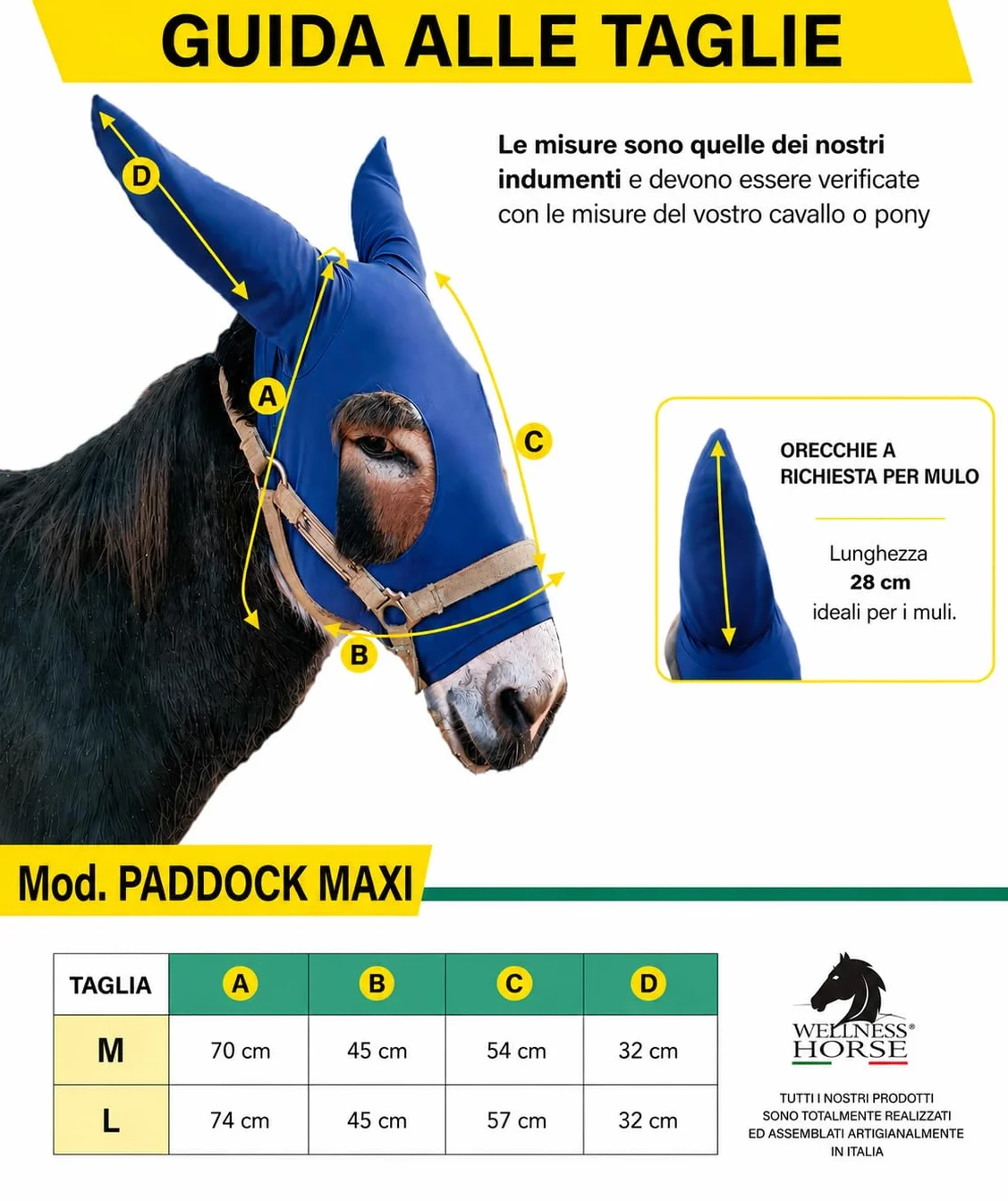 Maschera Anti Mosche per Asini Lycra Traspirante Mod. Paddock Maxi 100% Made in Italy M/MEDIUM