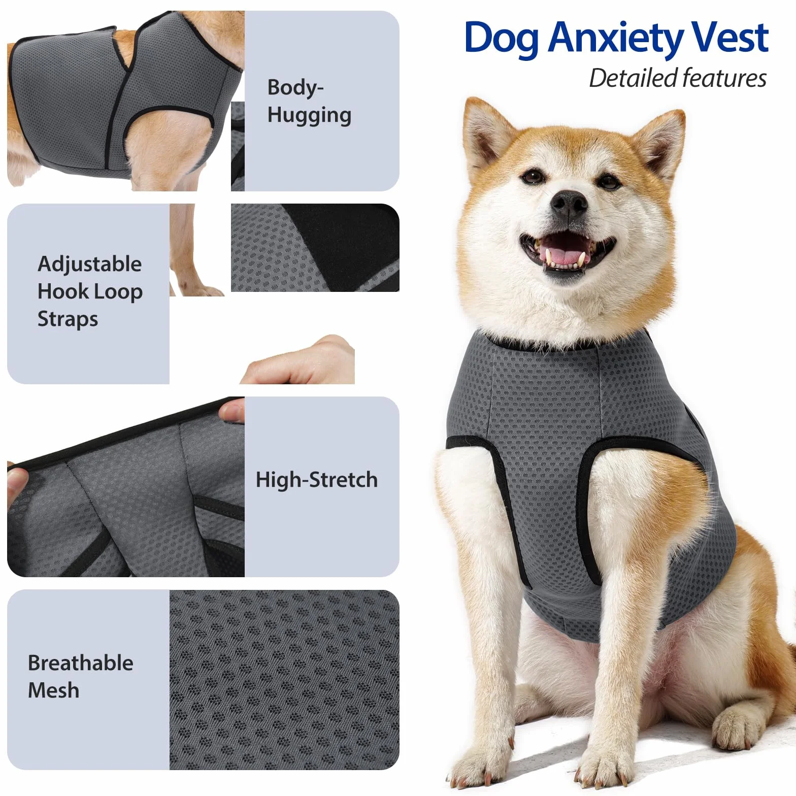 Cappotto Anti Ansia Cane Calmante Gilet Antiansia Cani Tuoni Fuochi Separazione Collo Regolabile Leggero Giacca Ansiolitica Taglia Piccola Media Grande