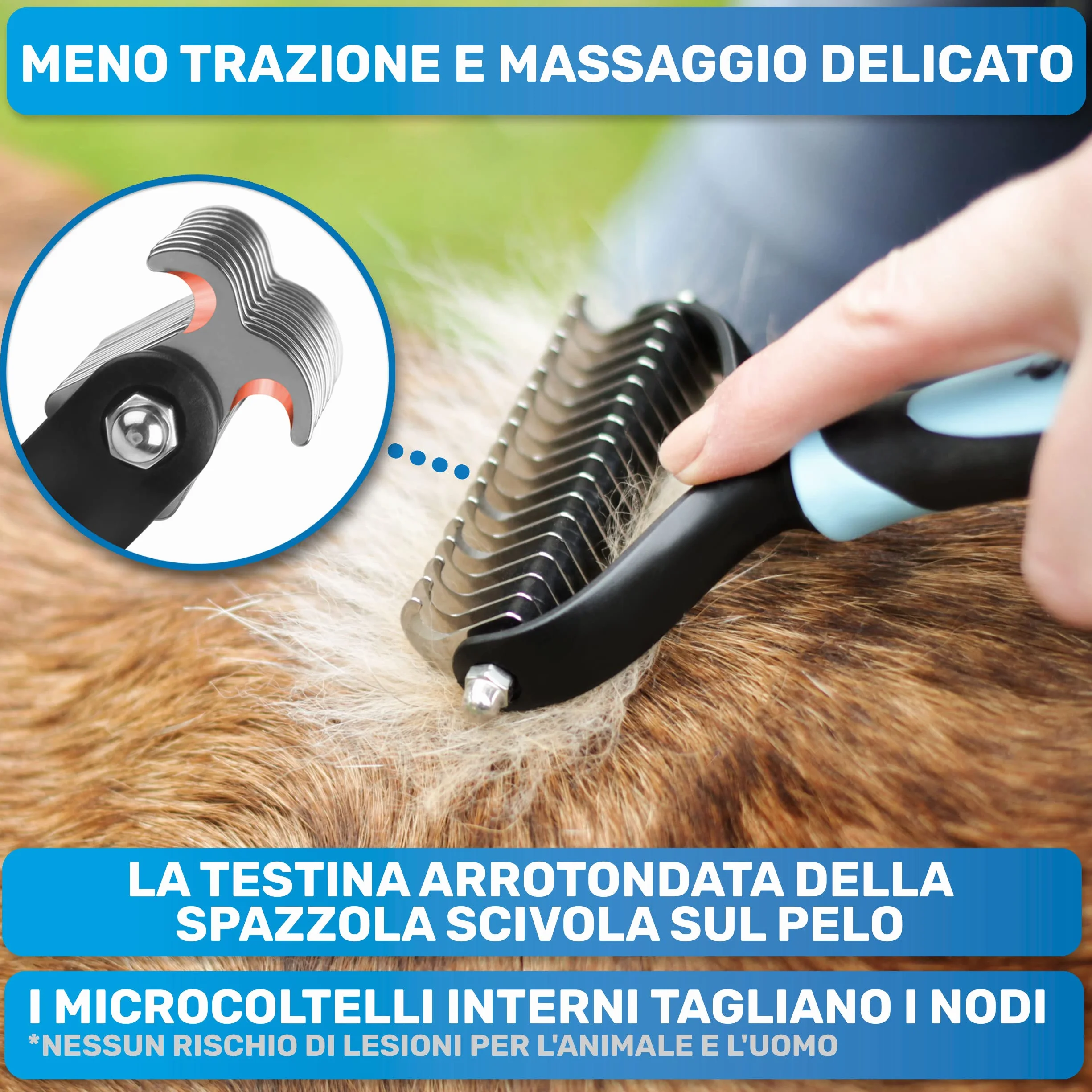 BluePet Spazzola per Cani e Gatto a Pelo Lungo e Medio, Pettine Cardatore Sottopelo Doppia Faccia