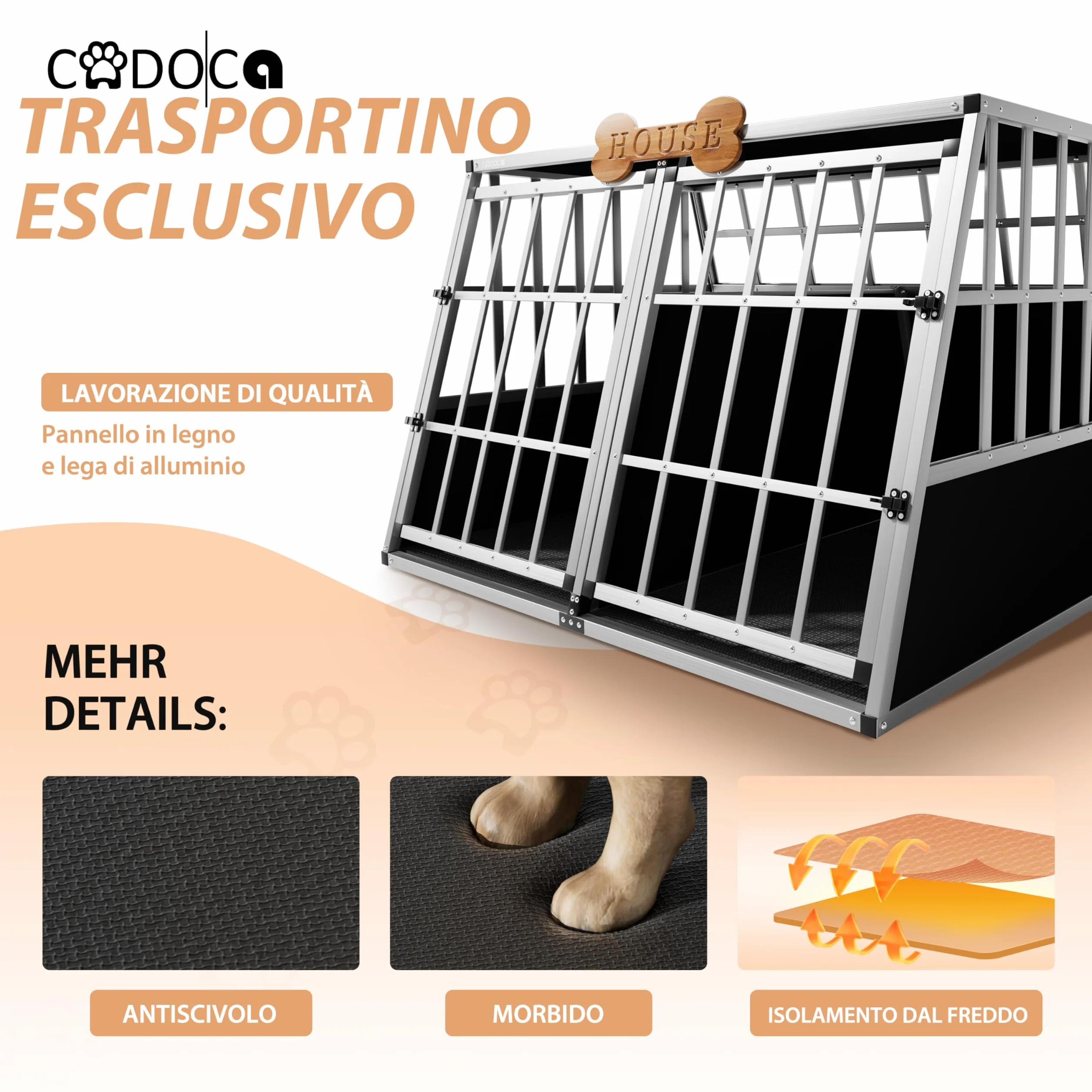 CADOCA® Trasportino Cani XXL 97x90x70cm Richiudibile Alluminio Impermeabile Box Auto Cagnolini