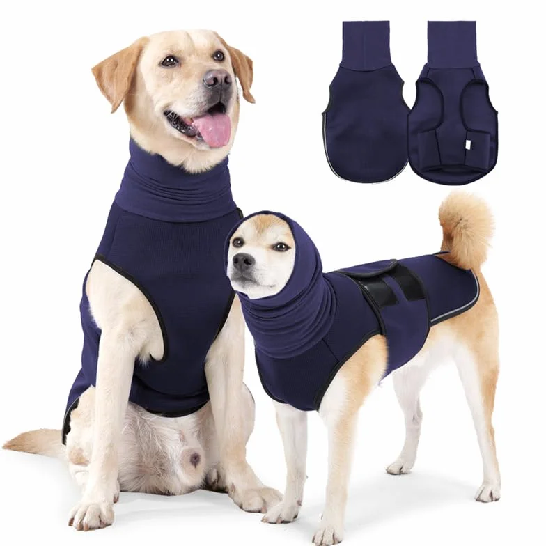 Giacca ansiolitica per cani XXL con strisce riflessive e cuffia antirumore