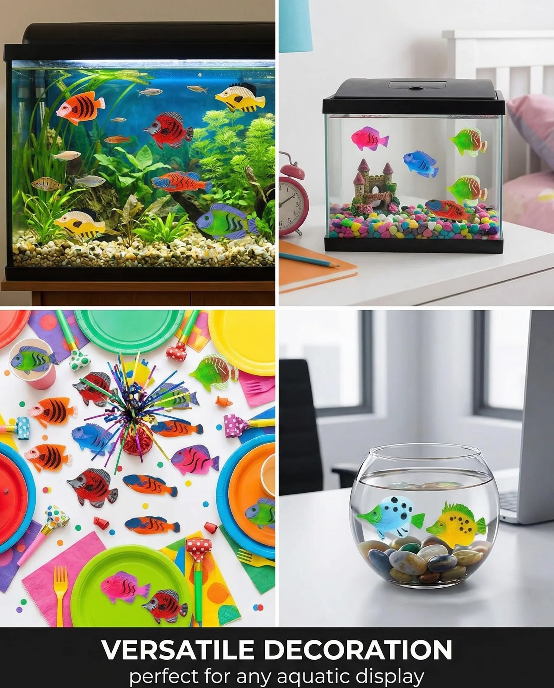 20 PCS Plastica Piccoli Pesci Finti Tropicali Pesce Tropicale Figura in Movimentopesci Galleggianti può Essere Sospeso per la Decorazione di Acquari, Pesce Finto, Stile casuale
