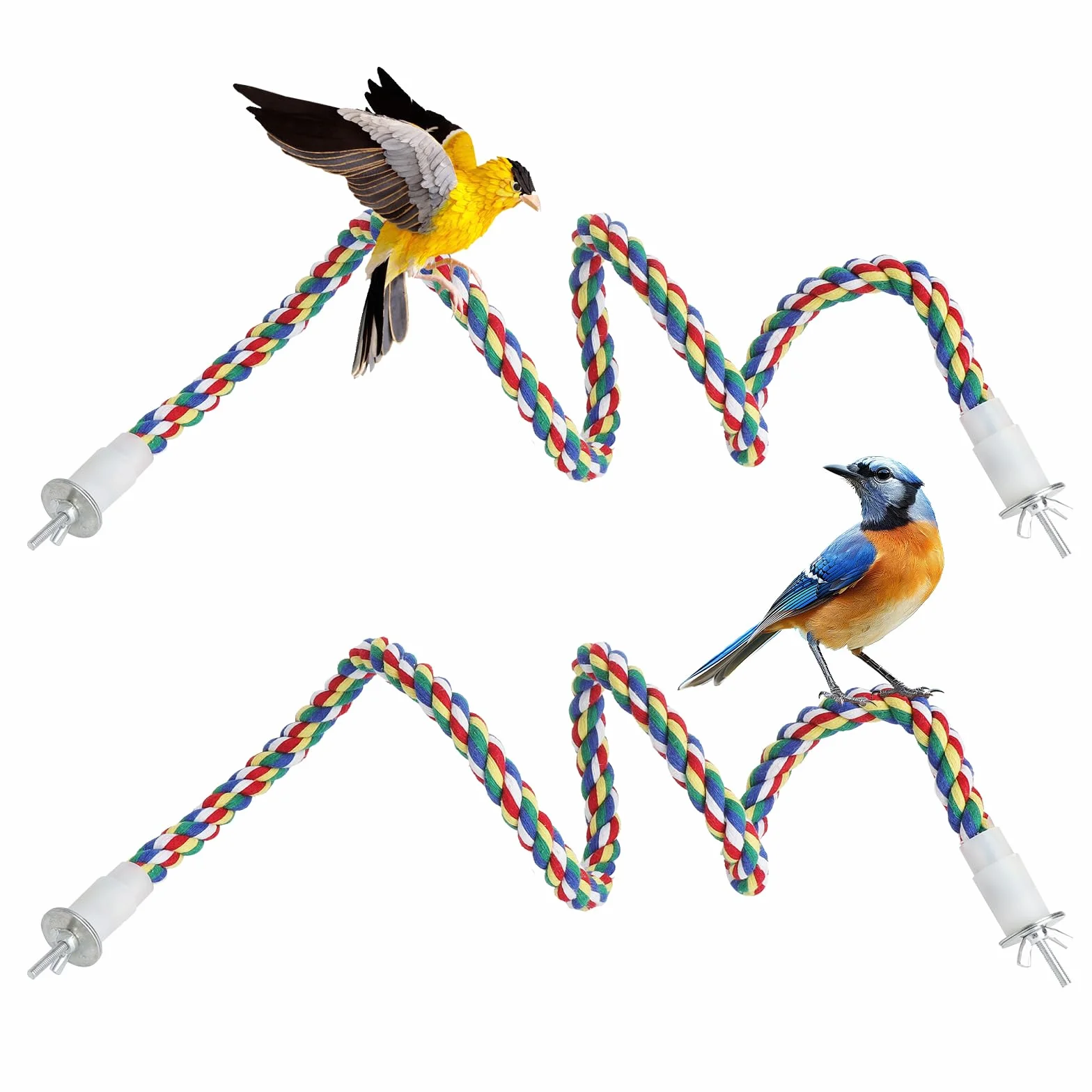 2 Posatoi per Pappagalli, 80 cm Posatoio Flessibile per Gabbia Uccelli, Barra Antiscivolo in Cotone con Anima in Metallo e Clip, Accessorio per Pappagalli Cocorite e Uccelli