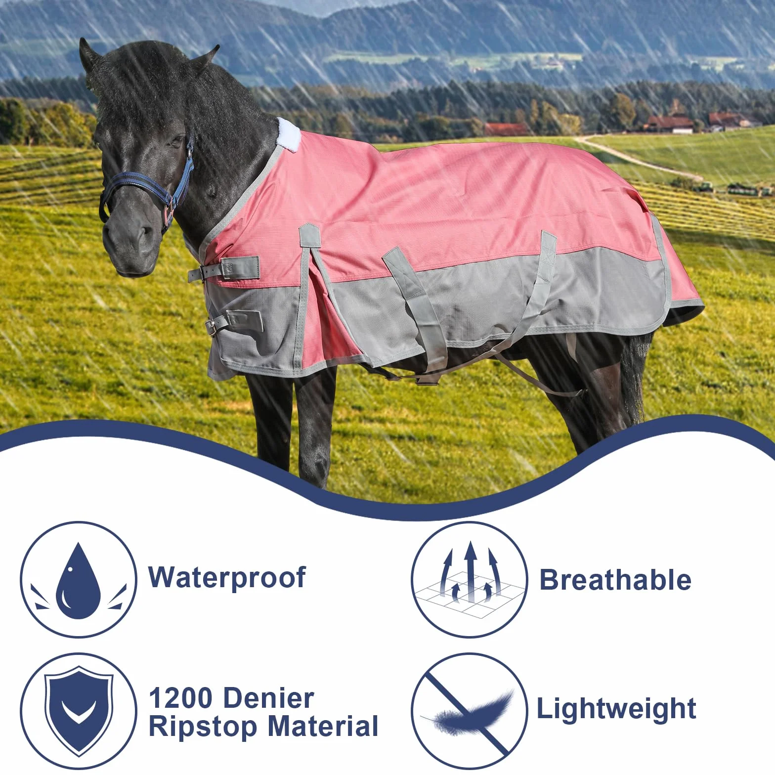 Mini Coperta da Paddock per Puledro Pony Shetland – Impermeabile 1200D Leggero 0g Telo Antipioggia per Cavallo in Miniatura Asino e Sezione A (Senza Imbottitura) Rosa 107 cm