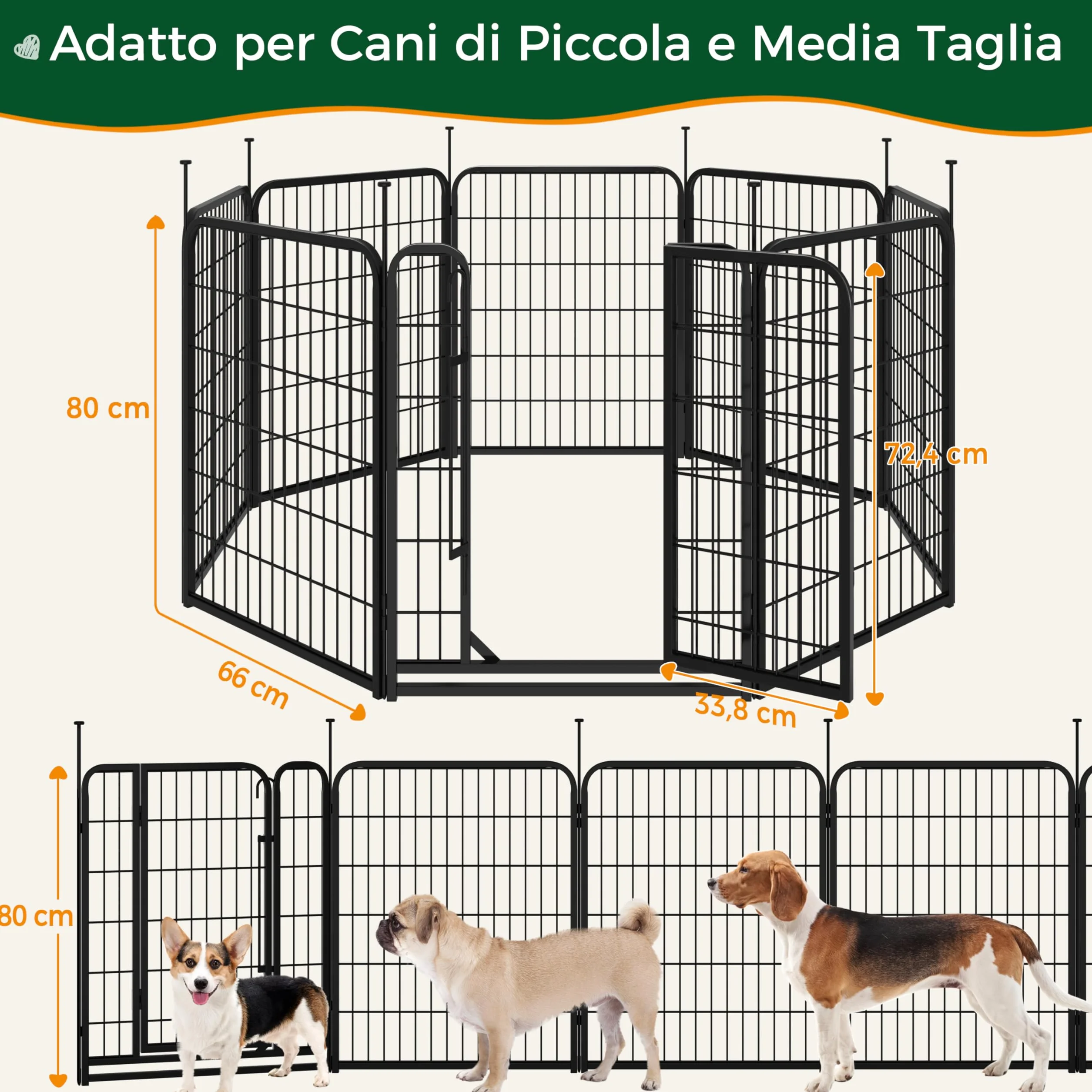 Yaheetech Recinto per Cani Cuccioli Conigli Gatti Ferro 65x80 cm Pieghevole e Portatile 8 pz