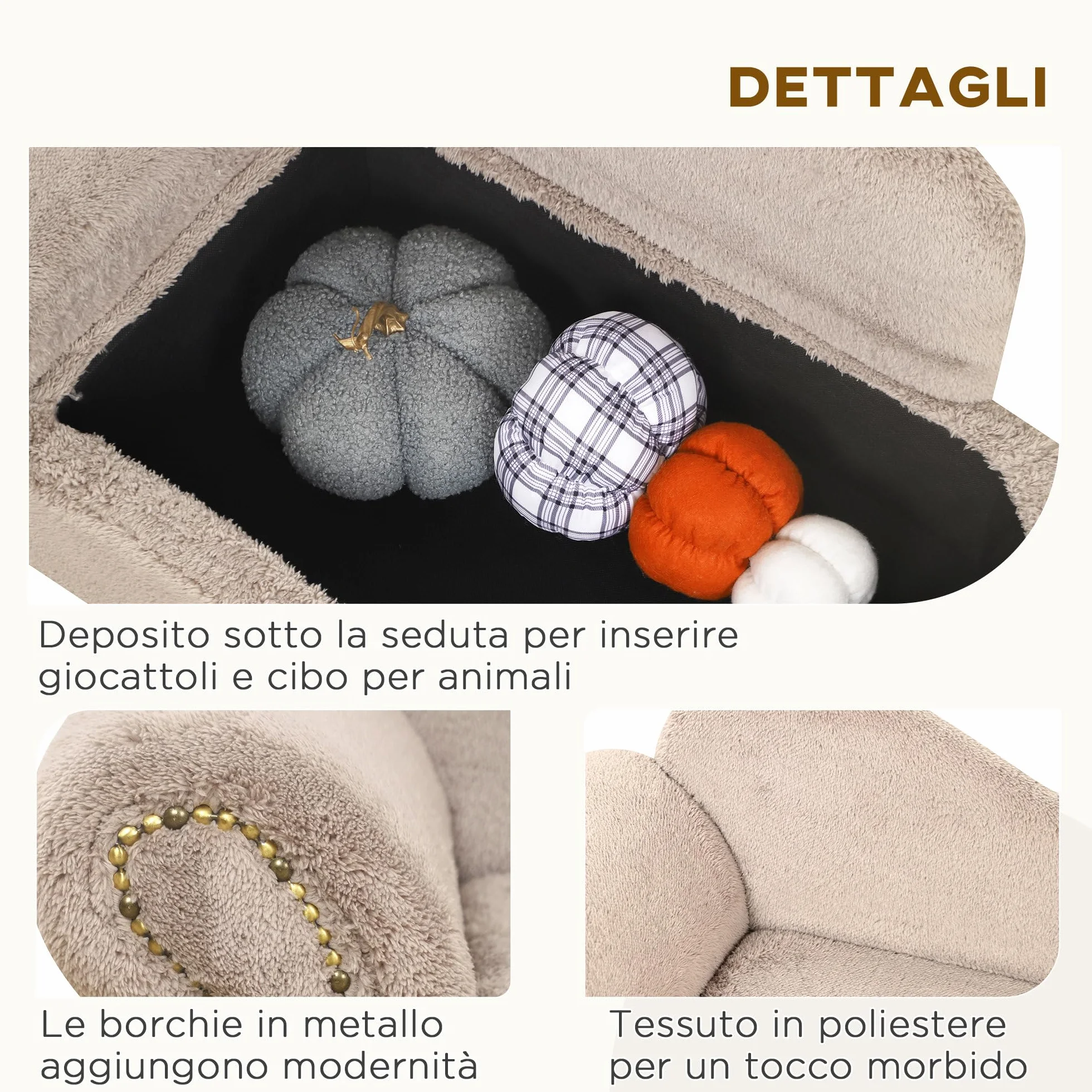 PawHut Divano per Cani Rialzato con Spazio Portaoggetti a Scomparsa, Divano Imbottito in Legno e Tessuto Vellutato, 80x40x46 cm, Beige