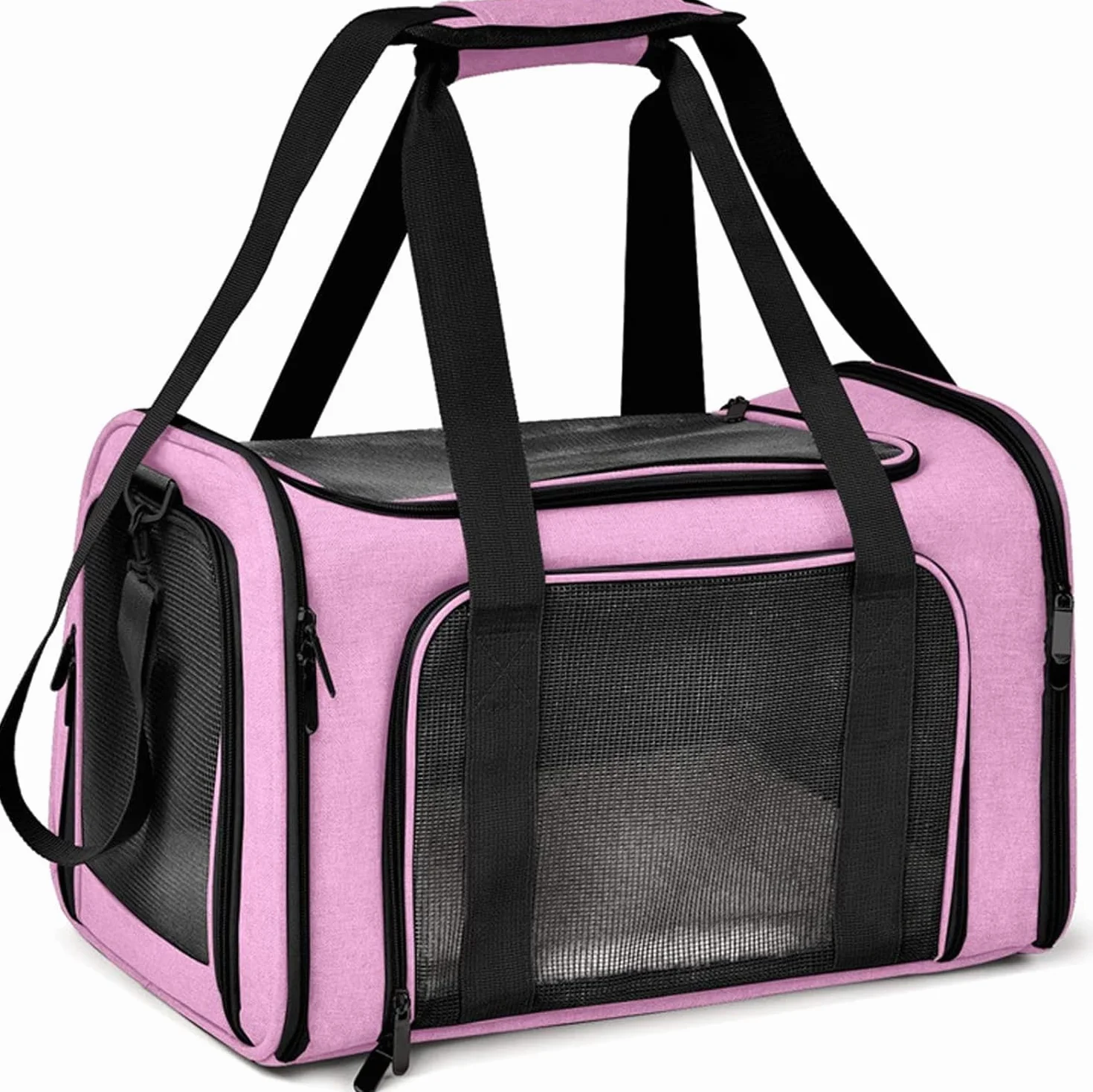 Trasportino per Cani e Gatti, Gabbietta Morbida per Animali Domestici, Tappetino Lavabile Rimovibile, con Tracolla, Borsa Ripiegabile Viaggio Sull' Aereo (L 50 x B 34 x H 34 cm, Rosa)