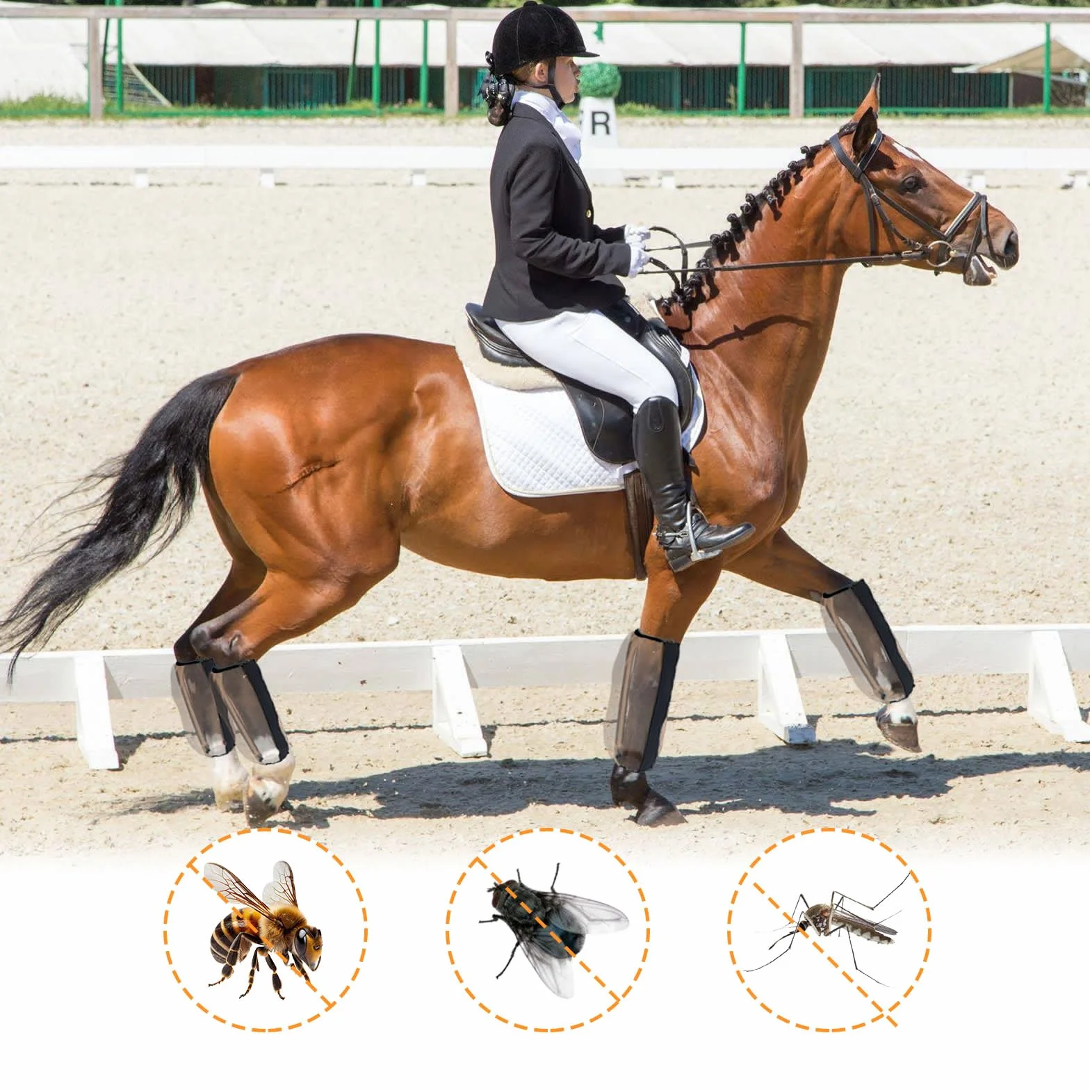 Stinchiere Cavallo Equitazione,4 Pezzi Di Antimosche Cavallo Stivale,Resistenti Agli Strappi Leggins Larghi per Cavalli,Traspiranti Stivali per Cavallo,Per Zoccoli Di Cavalli Morsi Anti-Mosche