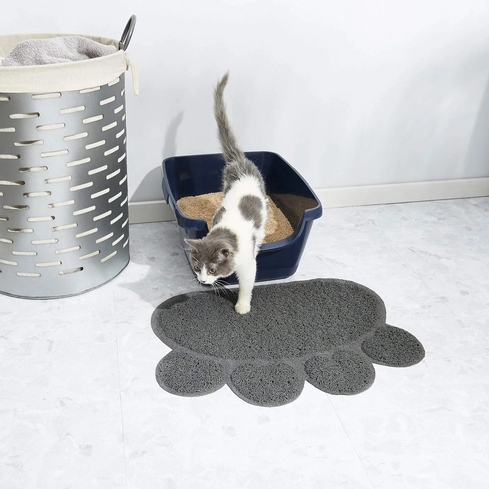 Tappetino di alimentazione antiscivolo e impermeabile per cani e gatti, 30 x 37 cm (grigio)