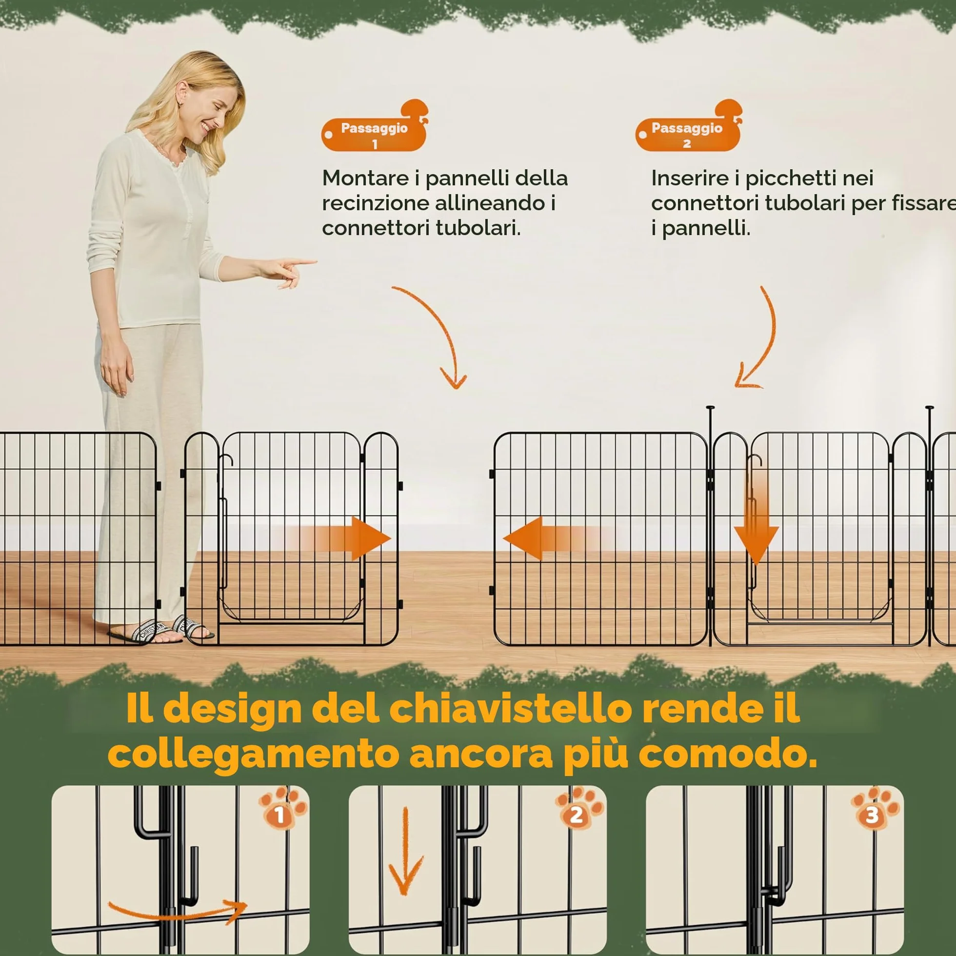 Yaheetech Recinto per Animali Domestici in Acciaio Pieghevole 8 Pannelli Altezza 60 cm con Porta per Cani Gatti Conigli