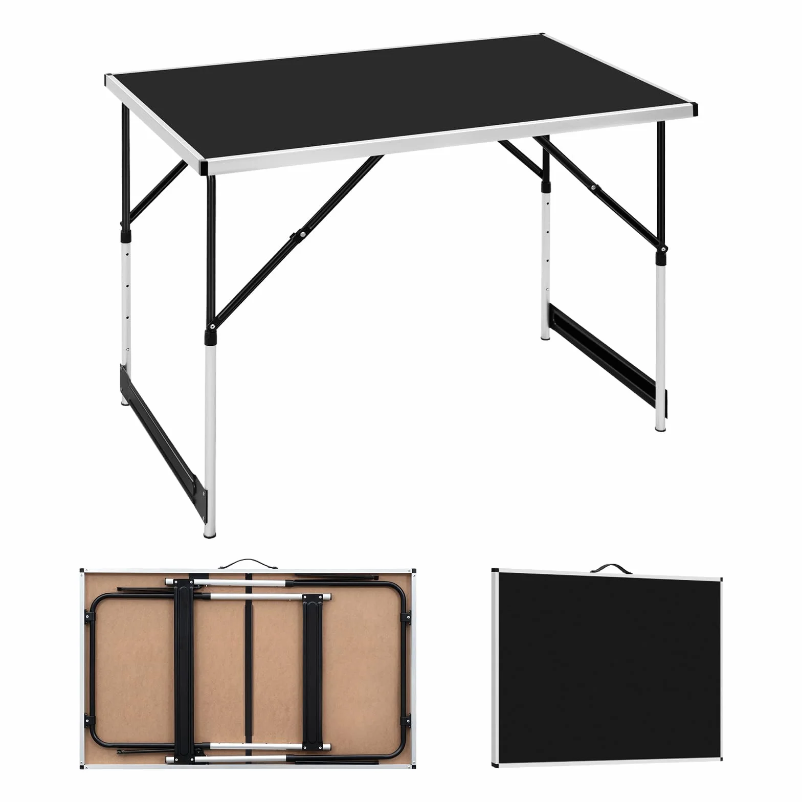 WOLTU Tavolo da Campeggio Picnic Giardino Pieghevole Portatile Altezza Regolabile in MDF Nero 100x60x73/94cm