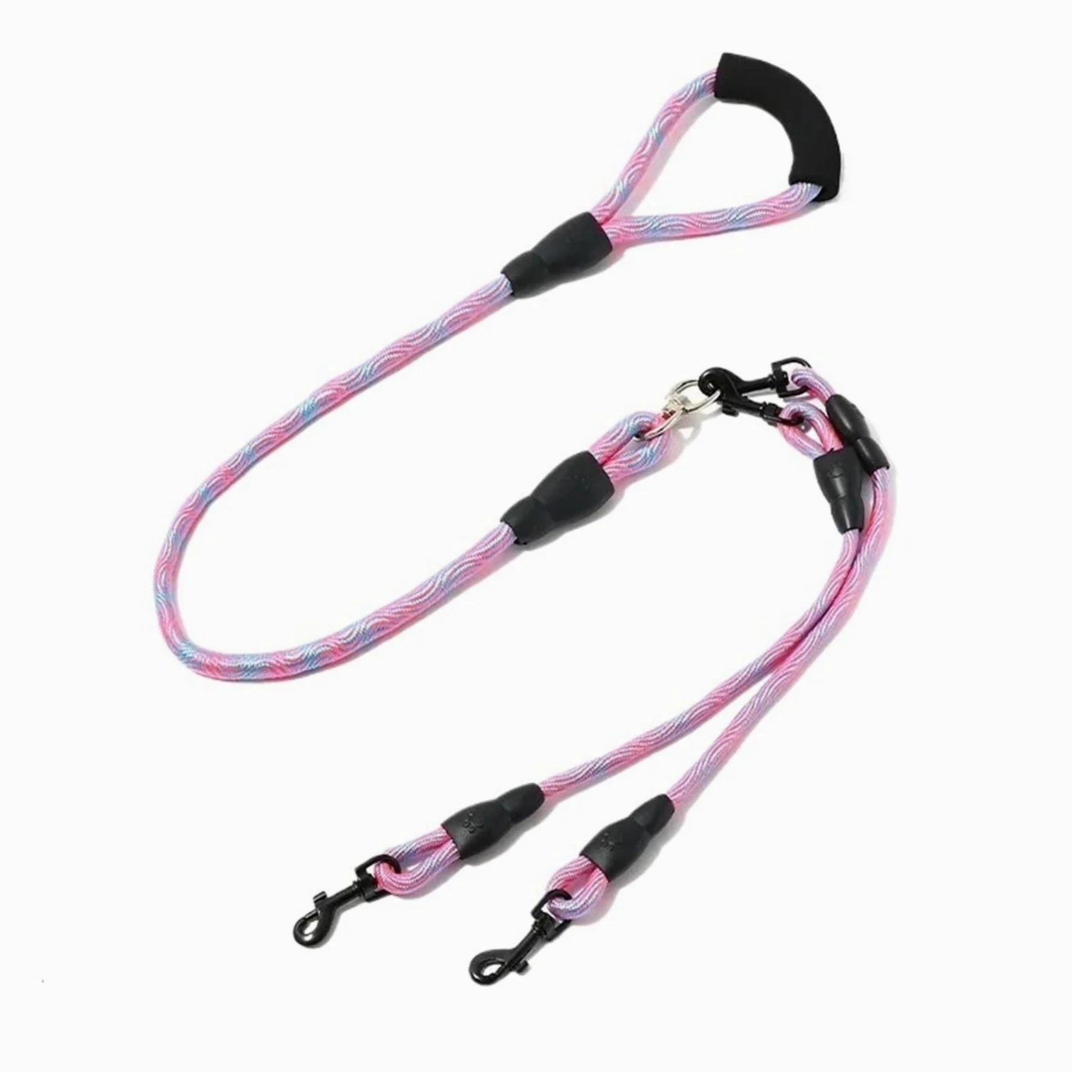 Guinzaglio per cani a doppia estremità, motivo ondulato, un trascinamento due, anti-avvolgimento, staccabile, per cani (rosa, 1,2 0,8 cm)