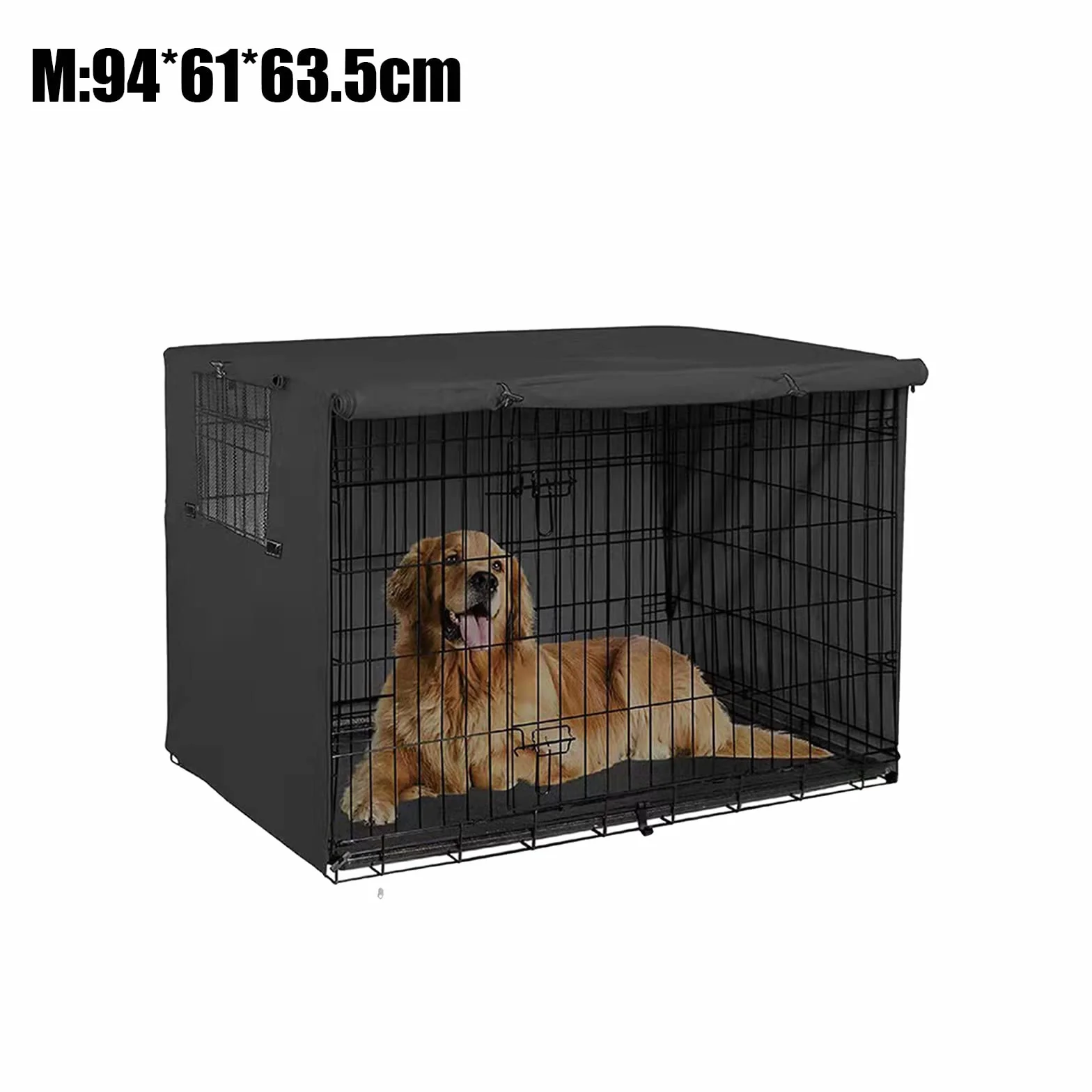 Copertura per gabbia per cani, resistente all'acqua, antivento, doppia porta, nero M