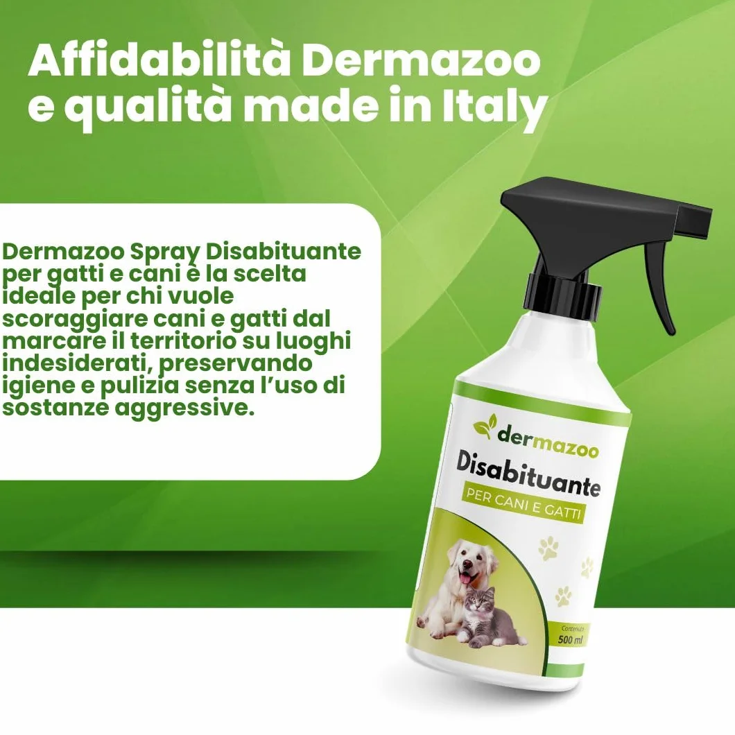 Dermazoo Disabituante Gatti e Disabituante per Cani 500ml Spray Anti Pipi Cane per Uso Interno ed Esterno con Citronella e Geraniolo, Repellente per Gatti Anti Urina