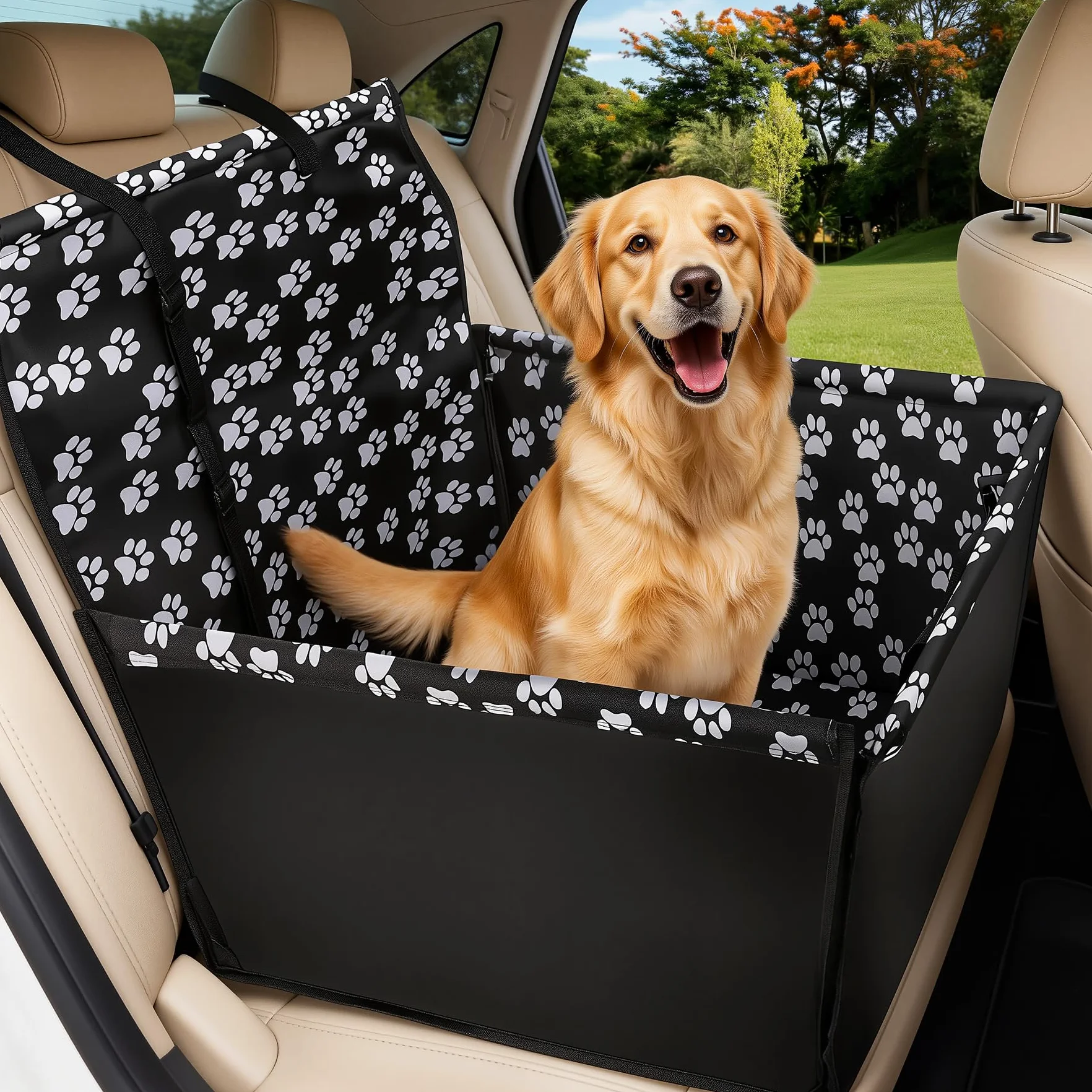 68x57x33 cm Seggiolino Auto Cane 3 in 1 Rialzato Pieghevole – Trasportino Impermeabile con Cintura di Sicurezza, per Auto SUV Camion, Traspirante