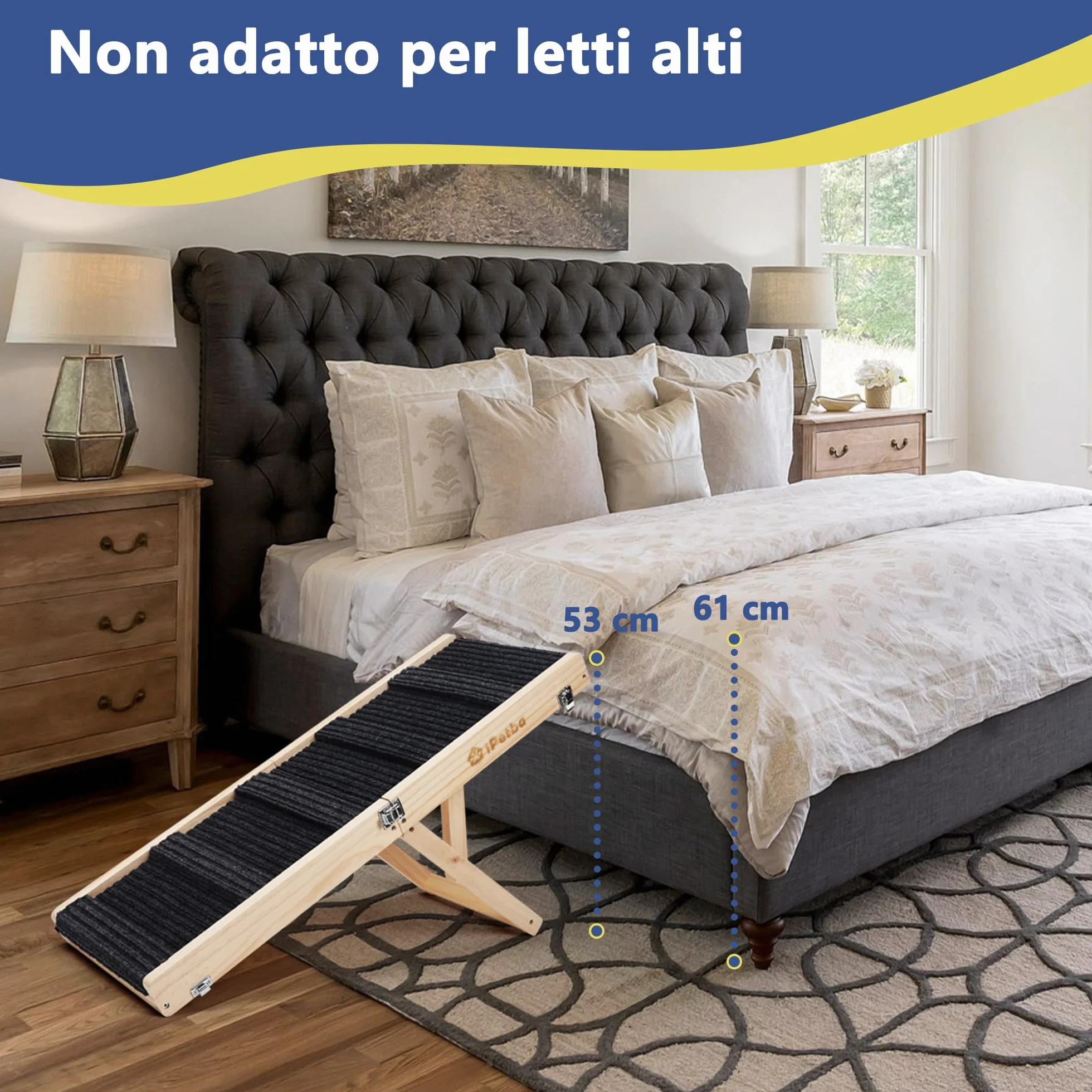 Rampa per Cane per Letto e Divano Antiscivolo Pieghevole Regolabile Portatile Fino a 16 kg
