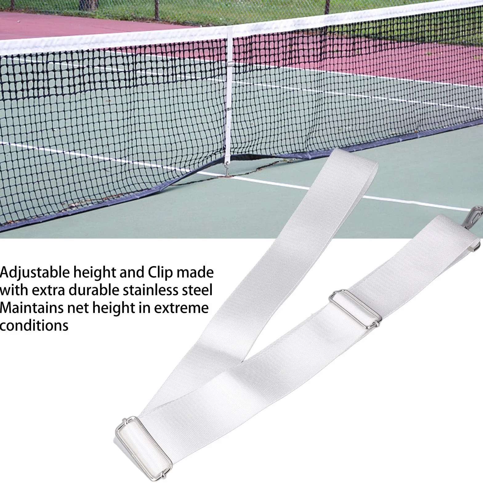 CHICIRIS Cinturino Centrale Resistente per Rete da Tennis, Cinghie Regolabili in Altezza Fibbia Acciaio Inossidabile Bianca
