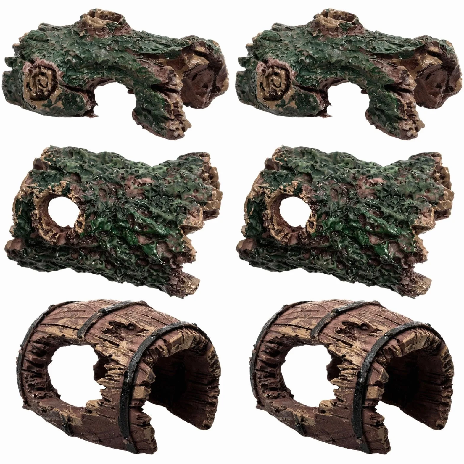 6 Pezzi Resina Decorazioni Acquario Rocce per Acquario Tronchi Legno Decorativi Legno Decorazione Tronchi d'Albero Cavi Grotte Nascondiglio Ideale per Betta Gamberetti Vasche