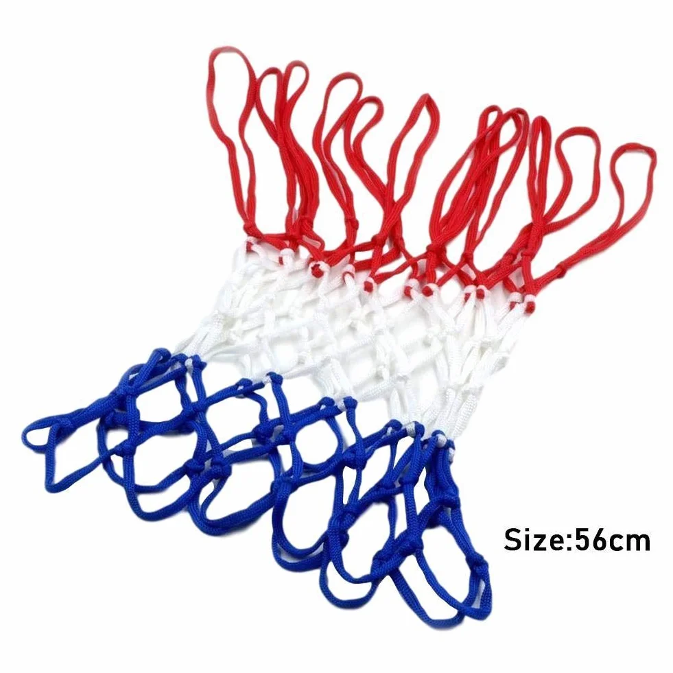 Rete di ricambio per canestro da basket in nylon intrecciato rosso/bianco/blu tricolore, 12 passanti