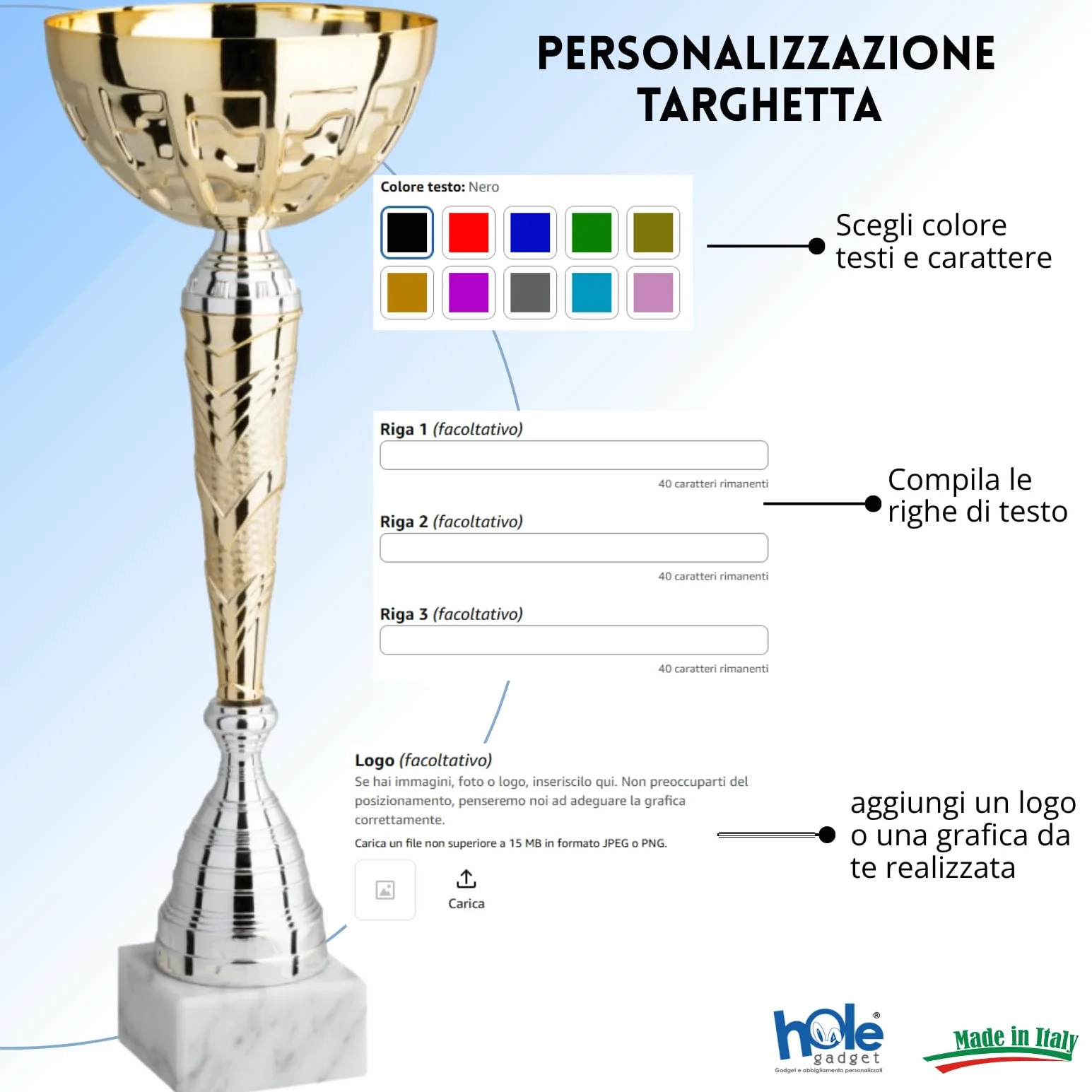 Coppa Trofeo Personalizzati, Premiazioni Singole o in Set Completi, Sportivi per Eventi, Calcio, Fantacalcio, Basket, Padel, Personalizzabile su Targhetta cod. 10.031