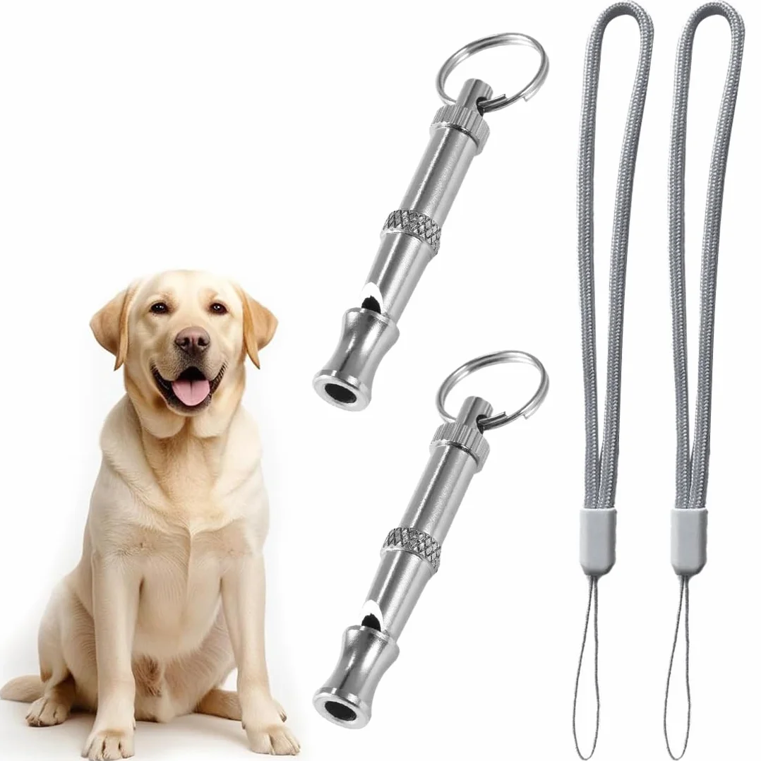2 Pezzi Fischietto per Cani, Fischietto per Animali Domestici ad ultrasuoni in Acciaio Inossidabile con Cordino da Polso, Professionale a frequenza Regolabile per l'addestramento al richiamo
