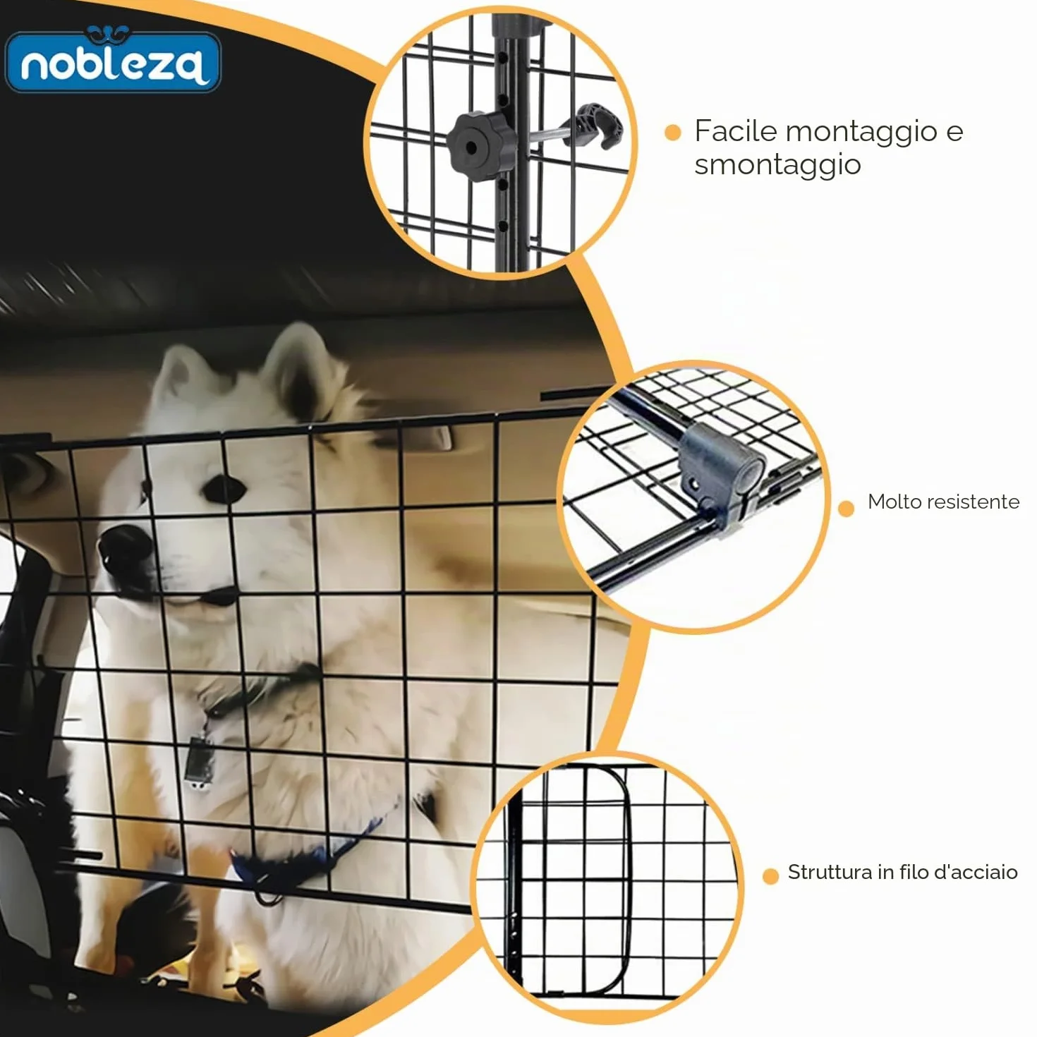 Nobleza-Barriera Protettiva per Auto per Cani,Separatore per Auto per Cani Universale Estensibile Barriera per Auto Barriera di Sicurezza a Griglia, 96-145x30cm in Acciaio