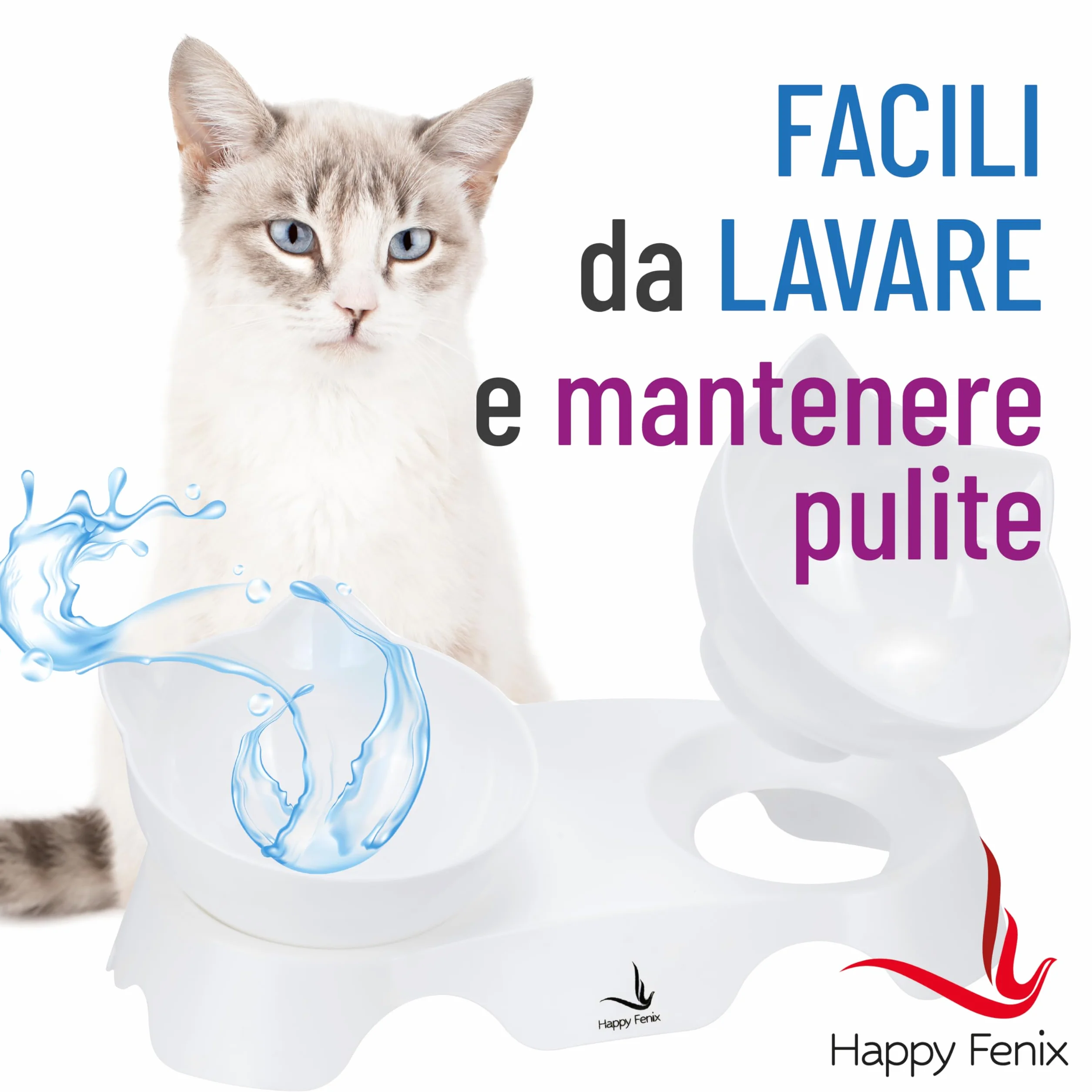 Ciotole Per Gatti in Plastica 2 Pezzi - Eleganti, Resistenti, Antiscivolo e Facili da Pulire - Colore Bianco