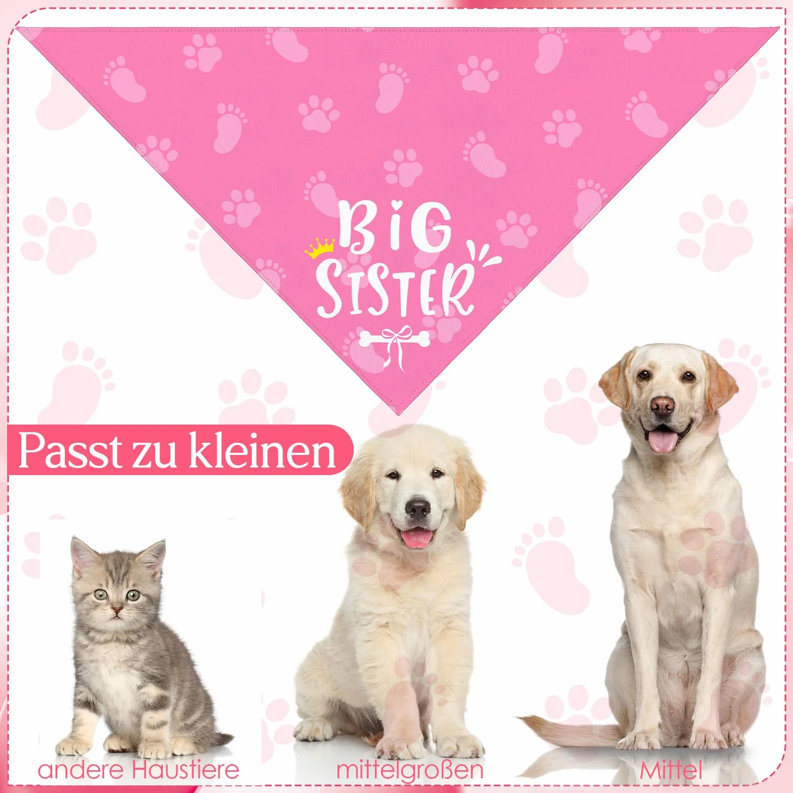 Fazzoletti da collo per cani piccola media grande taglia, set 2, rosa beige