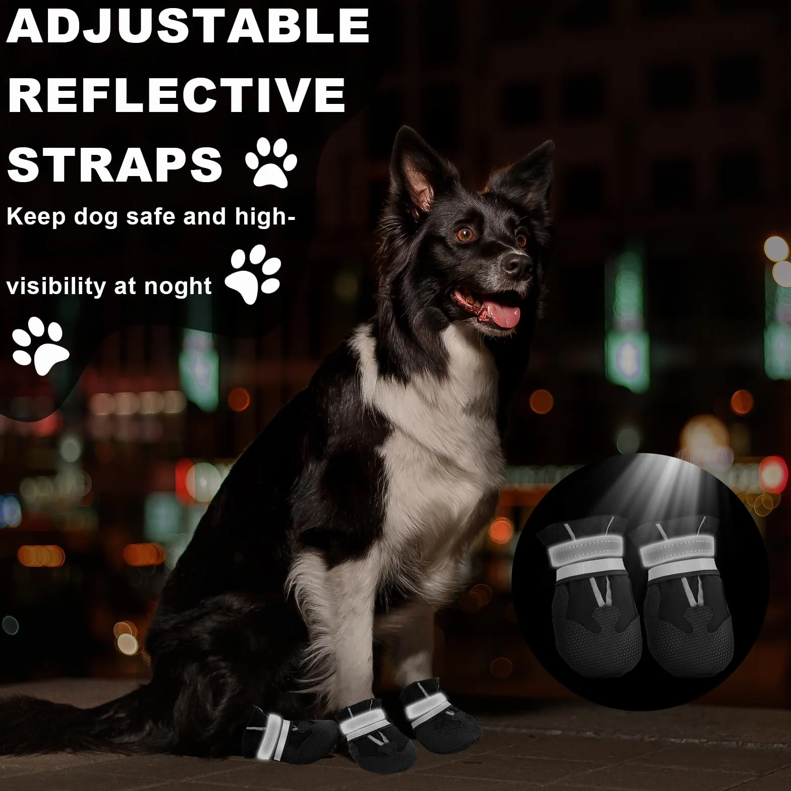 Paw Protector Stivali per Cani Impermeabili Antiscivolo Regolabili Lavabili con Cinghie Riflettenti