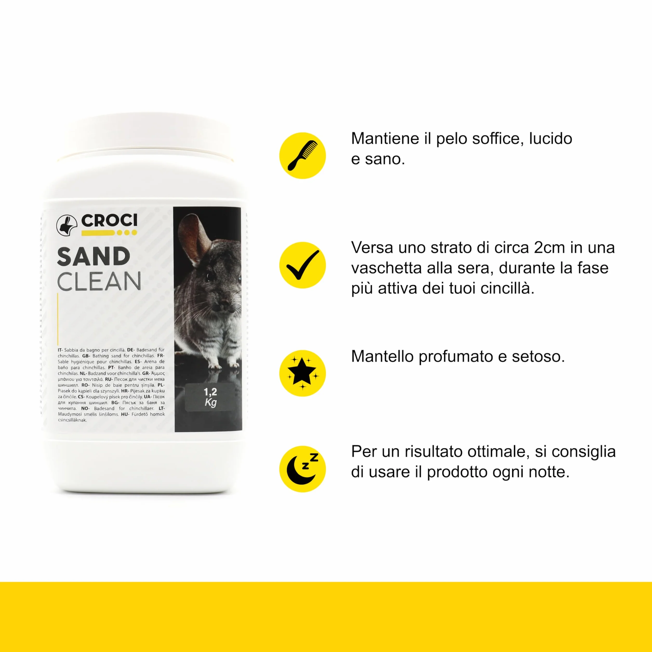Croci Sand Clean - Sabbia fine per cincilla, criceti e piccoli roditori, a base di silicio, per il pelo dei roditori, 1,2 Kg