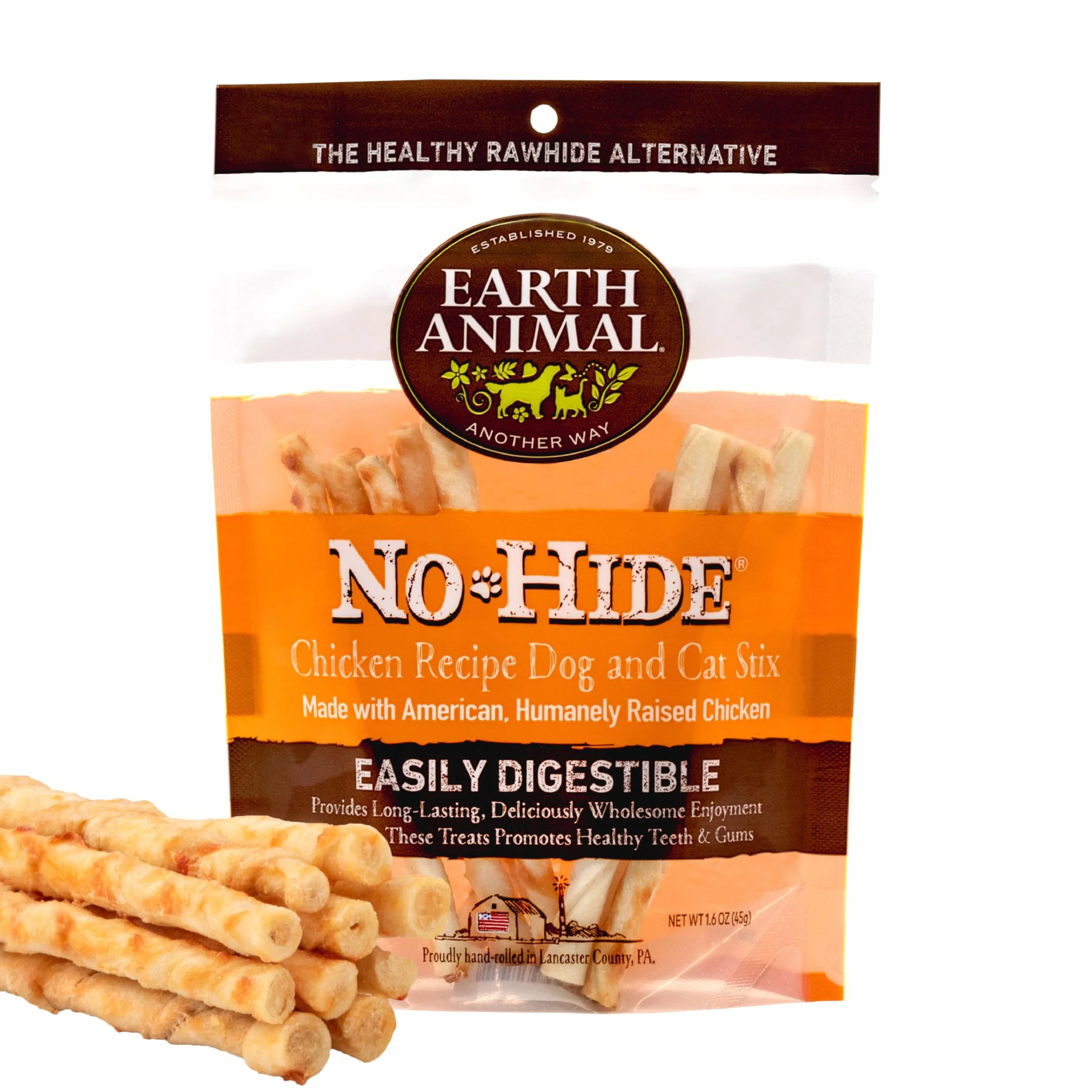 Earth Animal No-Hide Stix Naturali Senza Pelle al Pollo - Snack a Masticare a Lunga Durata per Cane di Piccola Taglia