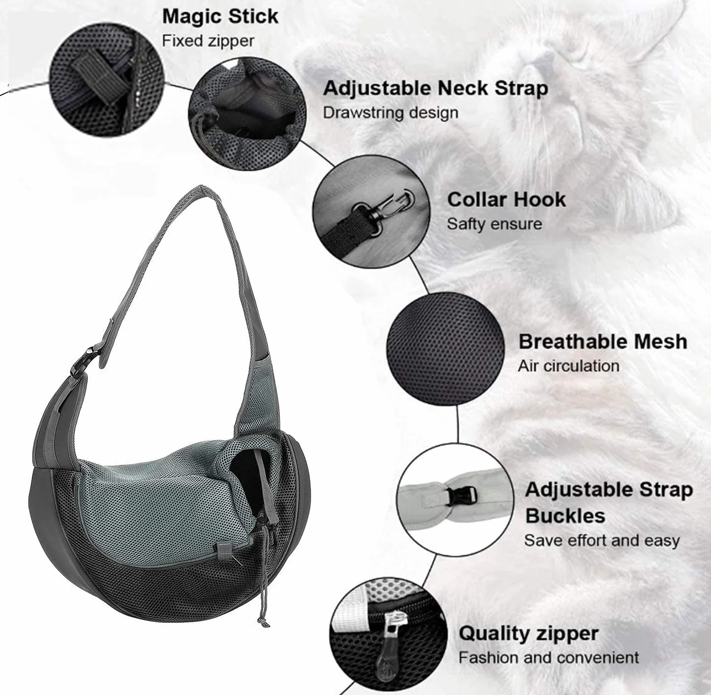 Borsa a tracolla per cani piccola taglia cucciolo gatto trasporto rete tracolla imbottita regolabile tasca cintura