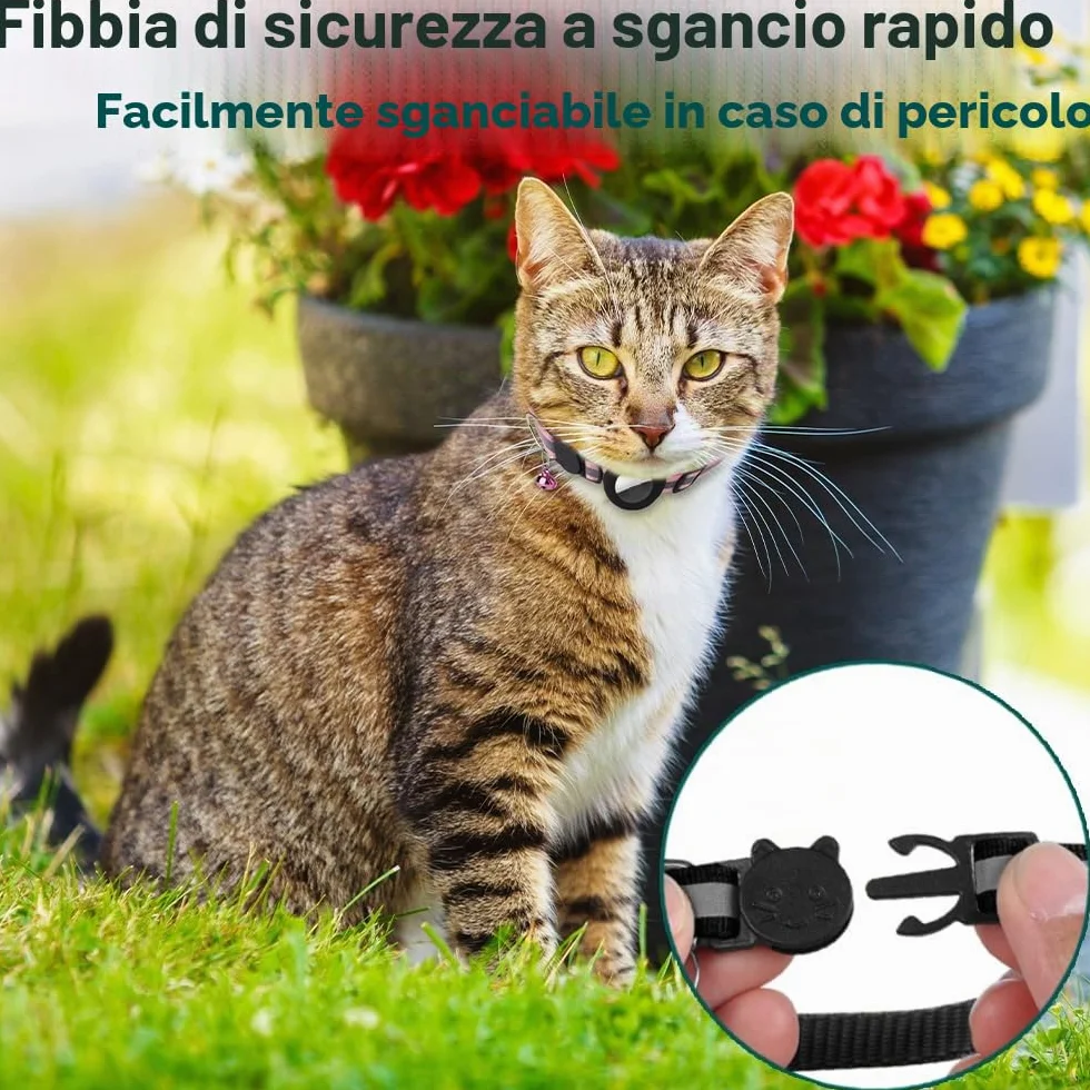 Collare Gatto Airtag, Collare Riflettente Antistrozzo per Gatti con Custodia Protettiva Air Tag (GPS AirTag Non Incluso) e Campanellino, Adatto a Gatti di Tutte Le Taglie(Nero)