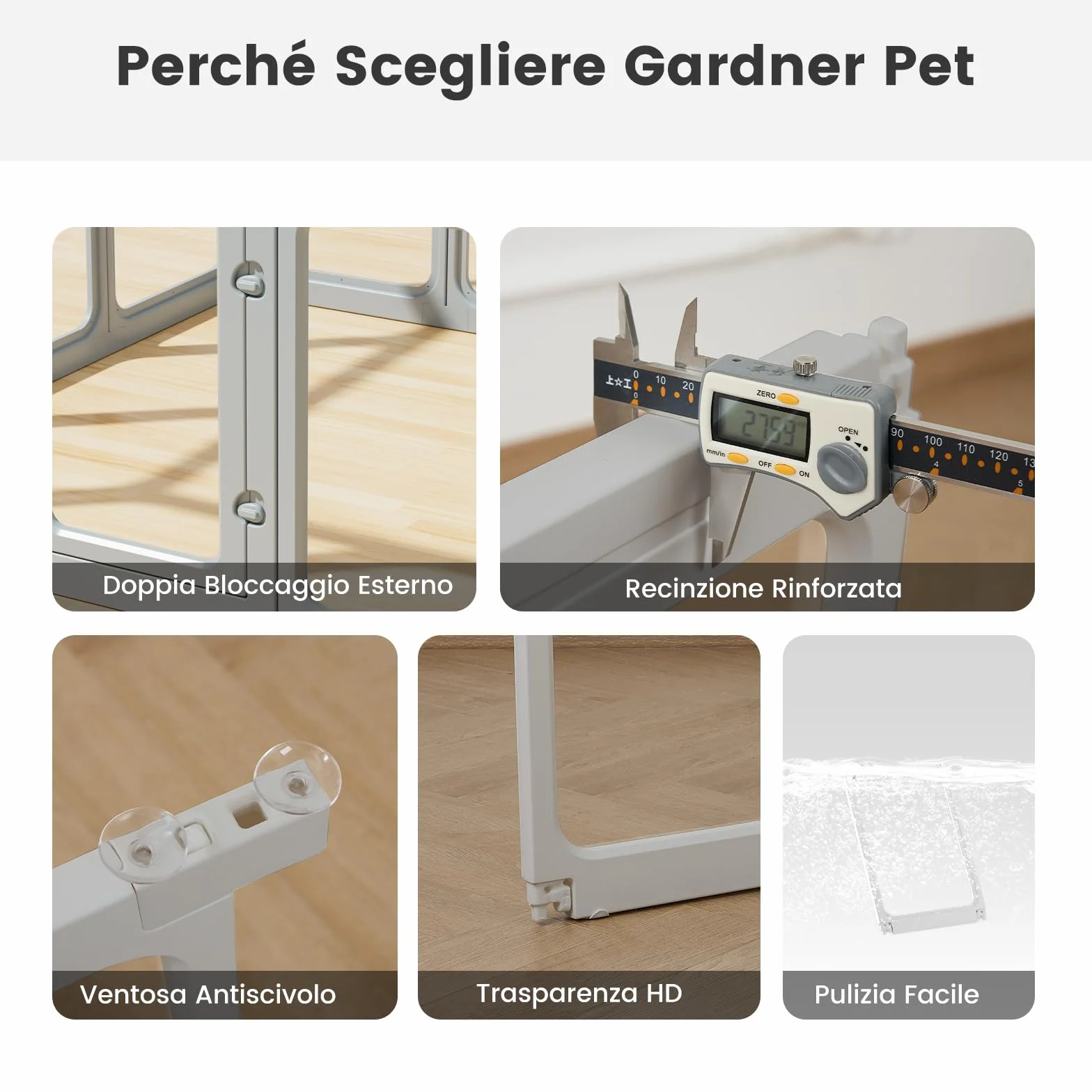 Gardner Recinto per Cani in Acrilico Trasparente Box Antigraffio Antiscivolo Parco Modulare per Cuccioli Gatti Conigli Espandibile 12 Pezzi Grigio