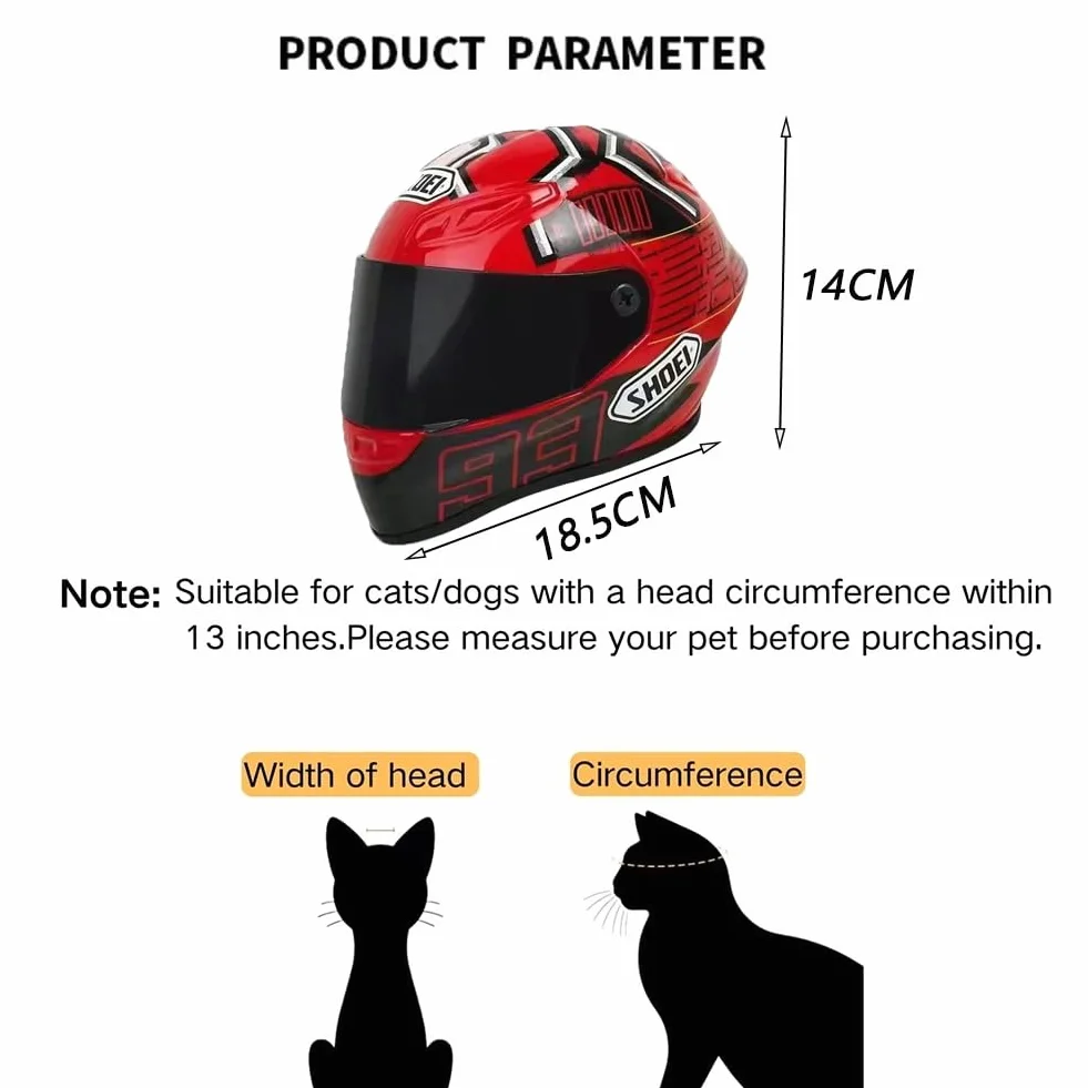 Casco Integrale da Moto per Cani E Gatti, Casco da Moto per Animali Domestici da Esterno, Accessori per Foto di Animali Domestici