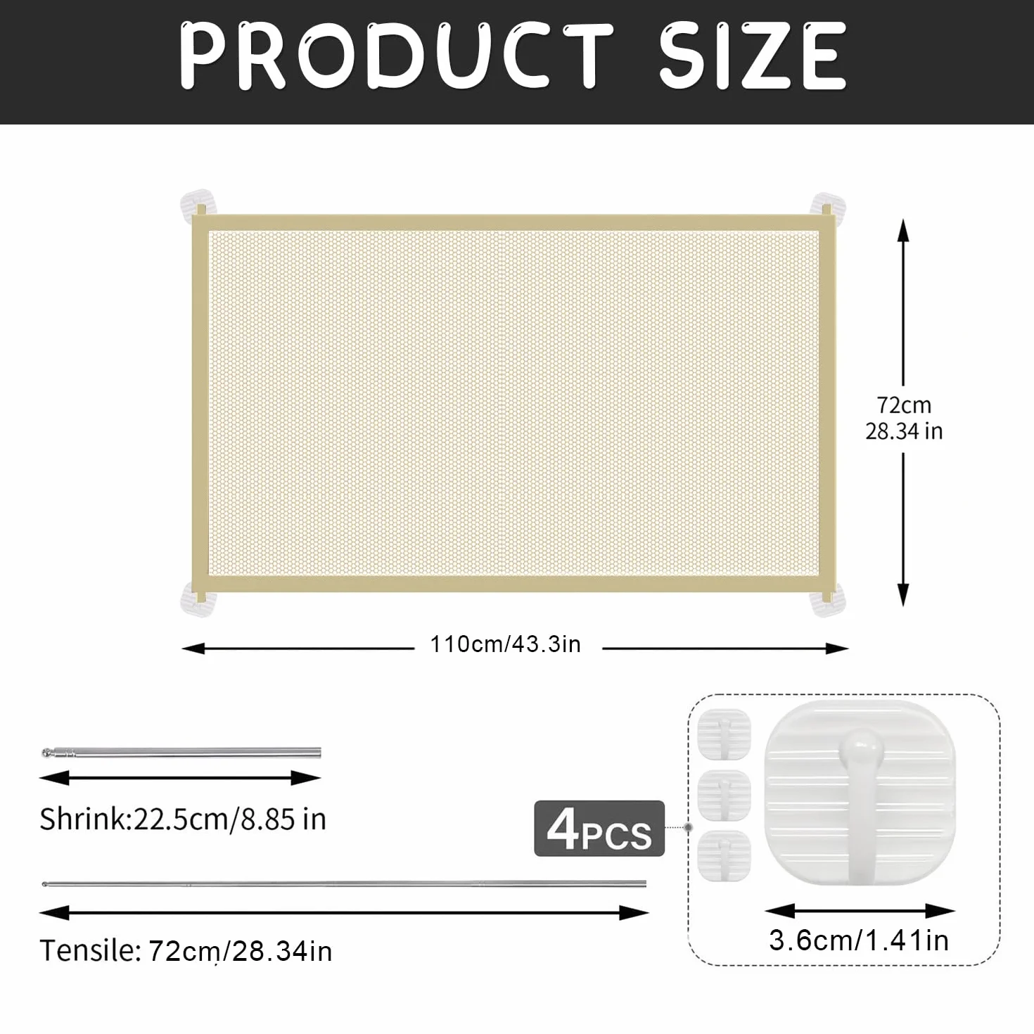 Cancello Cani Barriera per Cani 110 x 72 cm Beige con 4 Ganci Adesivi