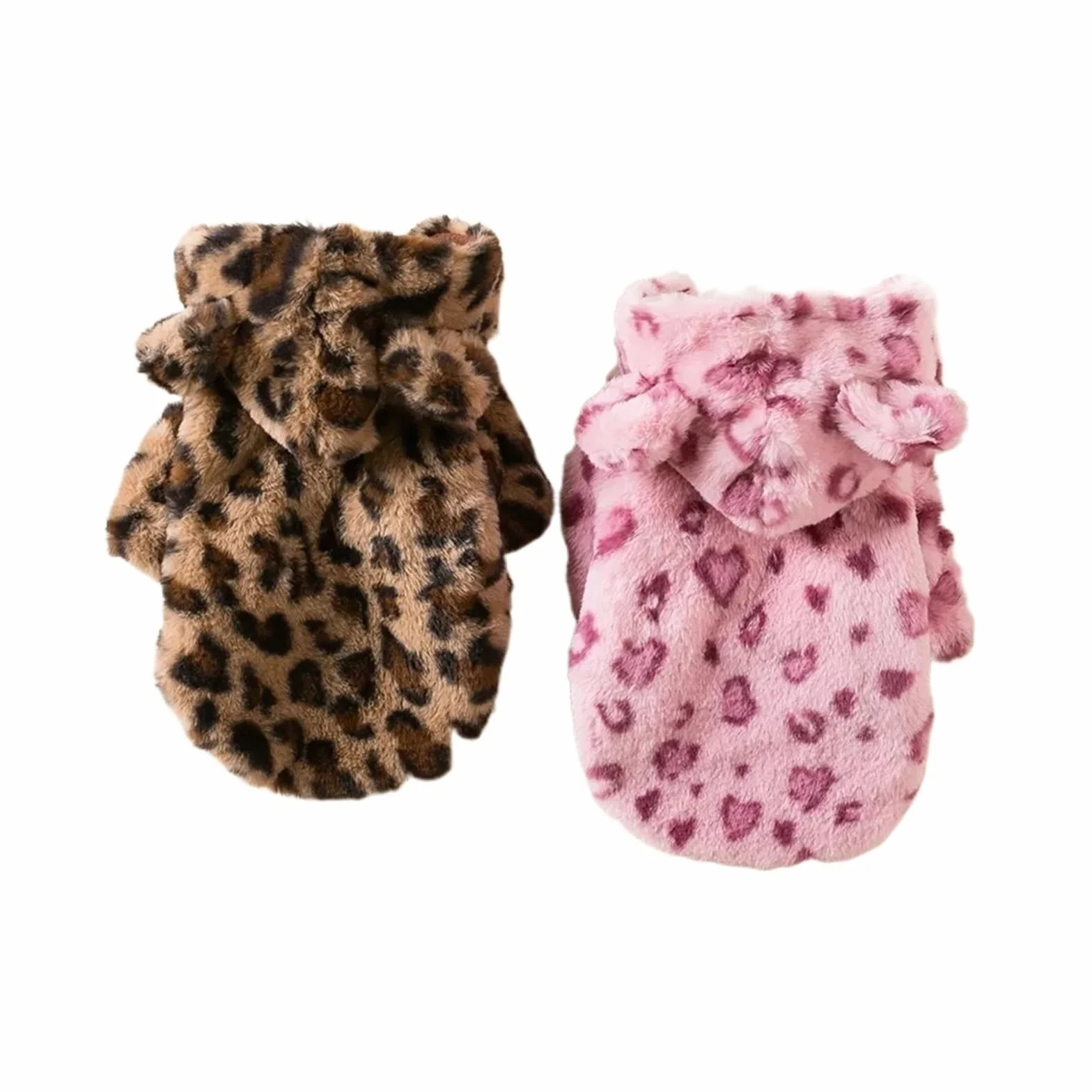 Vestiti Invernali for Cani, Caldi in Pile con Cappuccio, Cappotto Leopardato, Giacca, Abbigliamento for Bulldog Francese, Costumi for Animali Domestici(Brown,L)