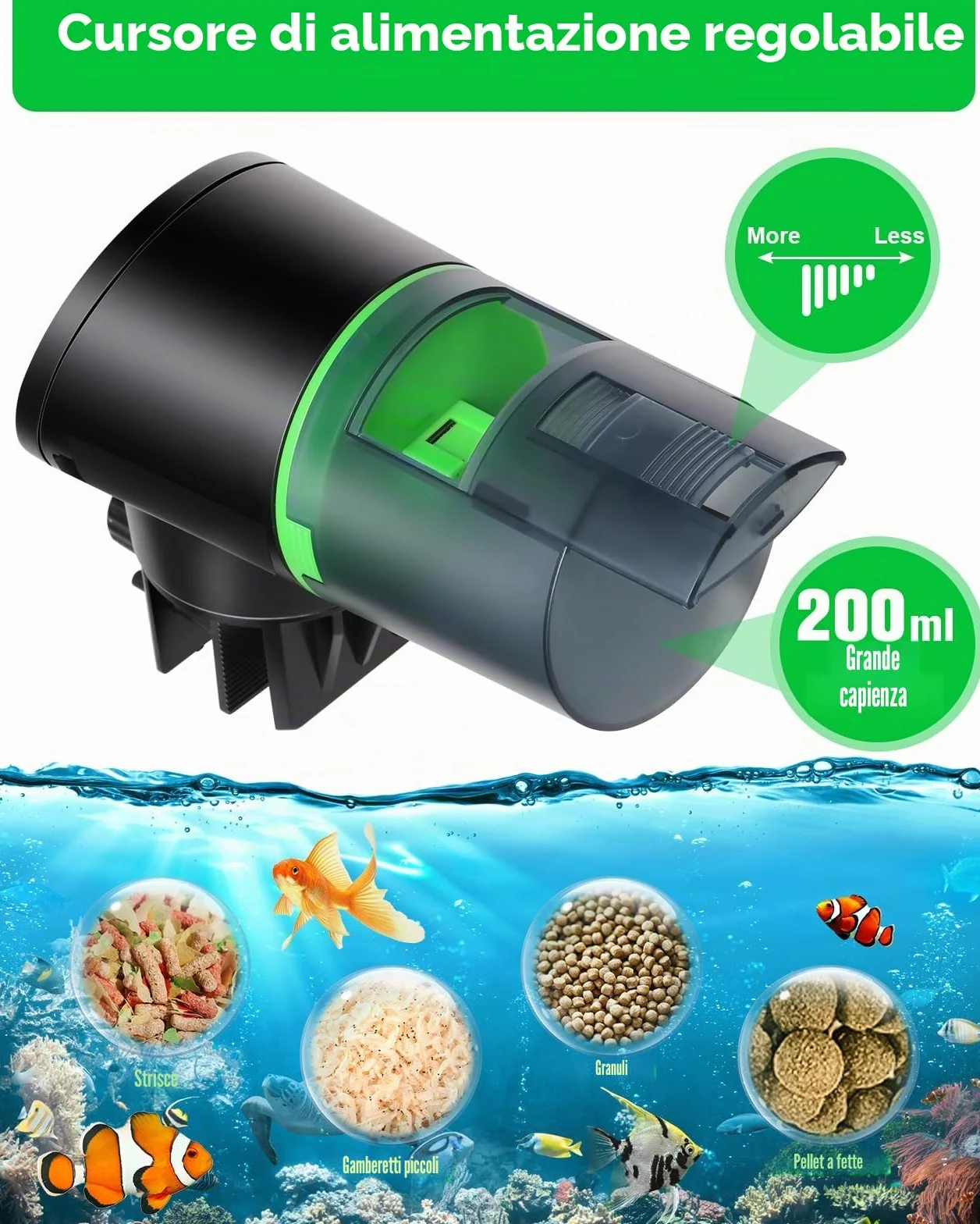 Mangiatoia automatica per acquario, distributore automatico di cibo per pesci, timer vacanze alimentato a batteria, alimentatore automatico per pesci, distributore automatico con 2 batterie