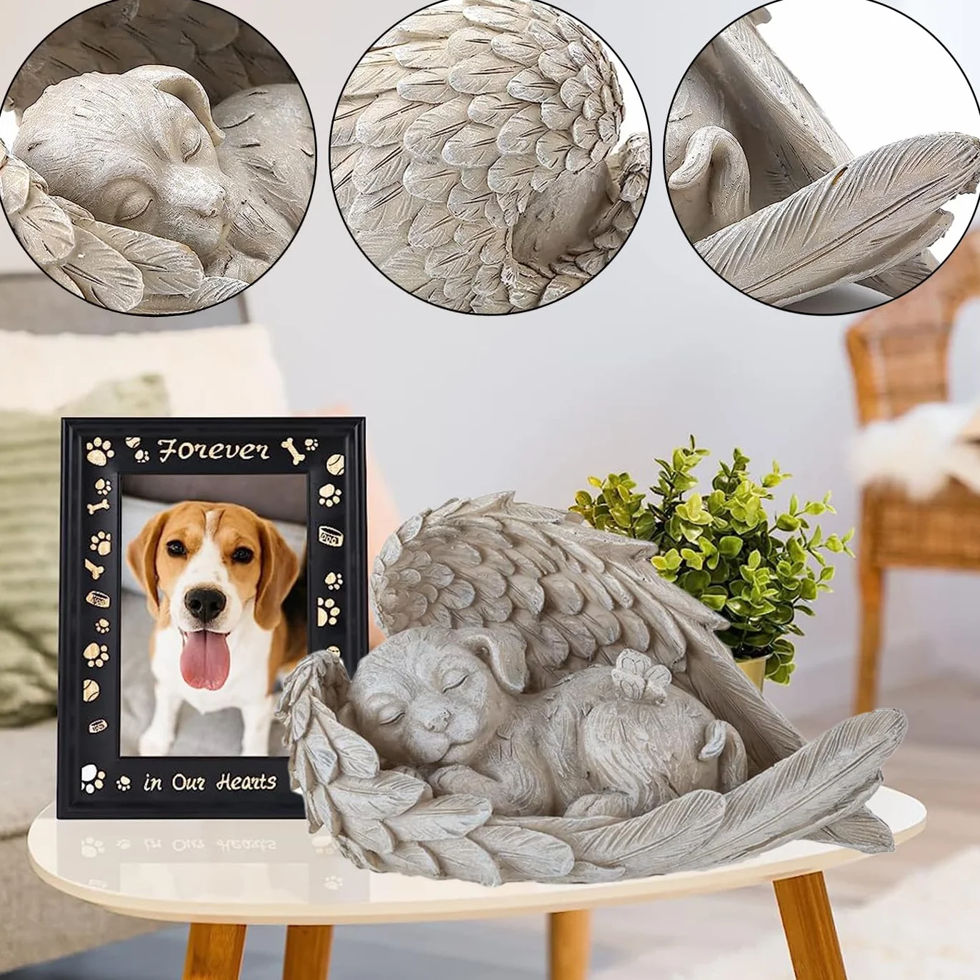 Statua Angelo Dormiente per Cane Gatto in Resina Commemorativa Giardino Casa (Grande cane)
