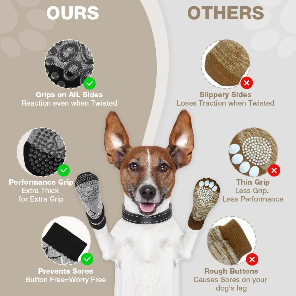 Calzini per Cani Antiscivolo 2 Paia Protezione Zampe Cane Prevenire Leccamento Versione Ispessita (S)