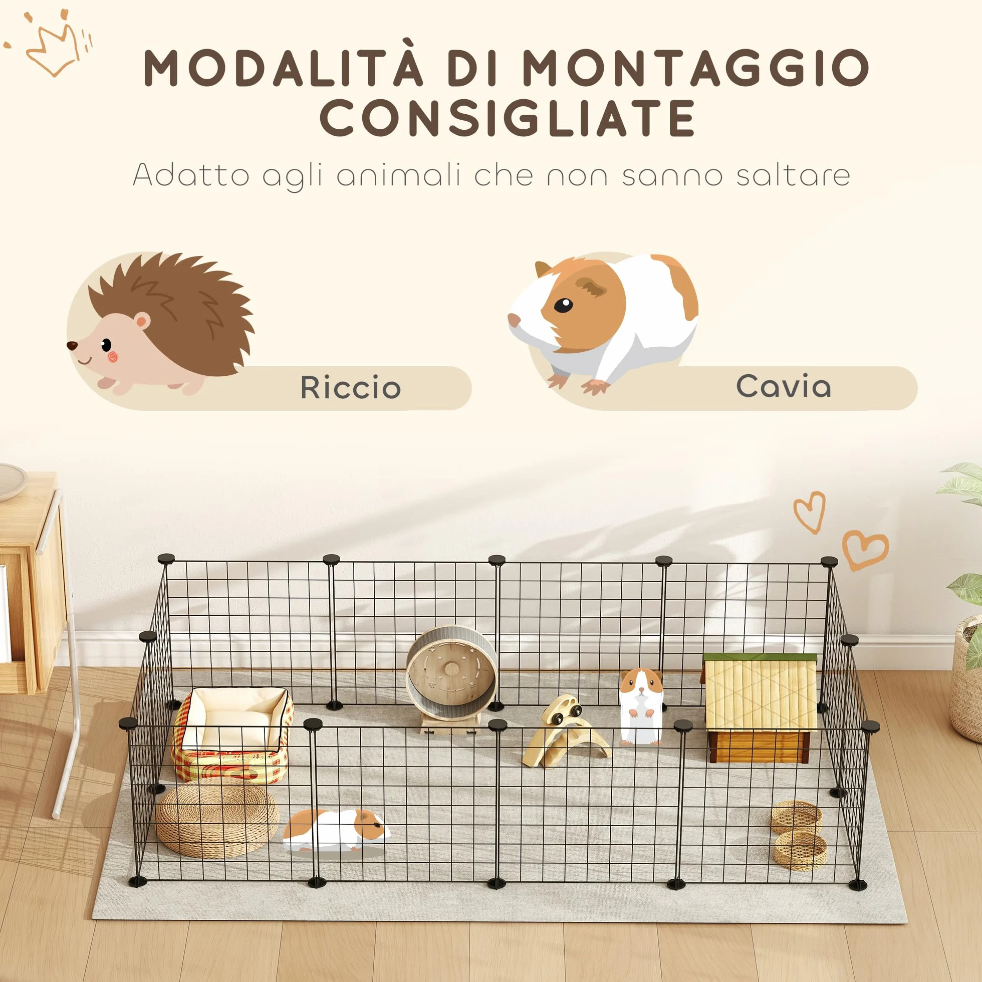 PawHut Recinto per Cuccioli e Piccoli Animali Modulabile in Metallo e PP, 12 Pannelli da 35x35cm Nero