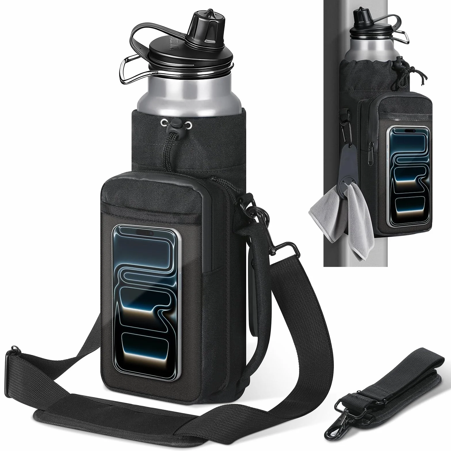 MoKo Borsa da Palestra Magnetica, Porta Borraccia Magnetica con Custodia Trasparente Telefono, Borsa Fitness incorporata