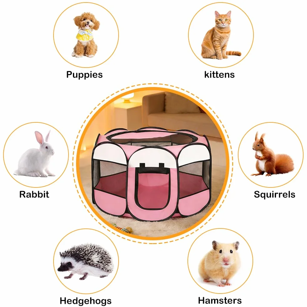 Gabbia per cuccioli per animali domestici, XXL, per cuccioli, per esterni e interni, per piccoli animali come cani e gatti (beige + rosa)