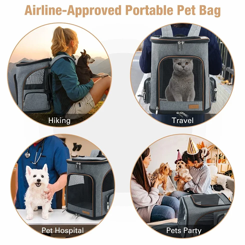 Lekesky Zaino per Cani Gatti Grande Porta Animali Estensibile, Portatile Zaino Trasportino Gatto Pieghevole con Guinzaglio Interno e 2 Tappetini, Per Cani Piccoli Gatti Medi Fino a 5 KG, Grigio