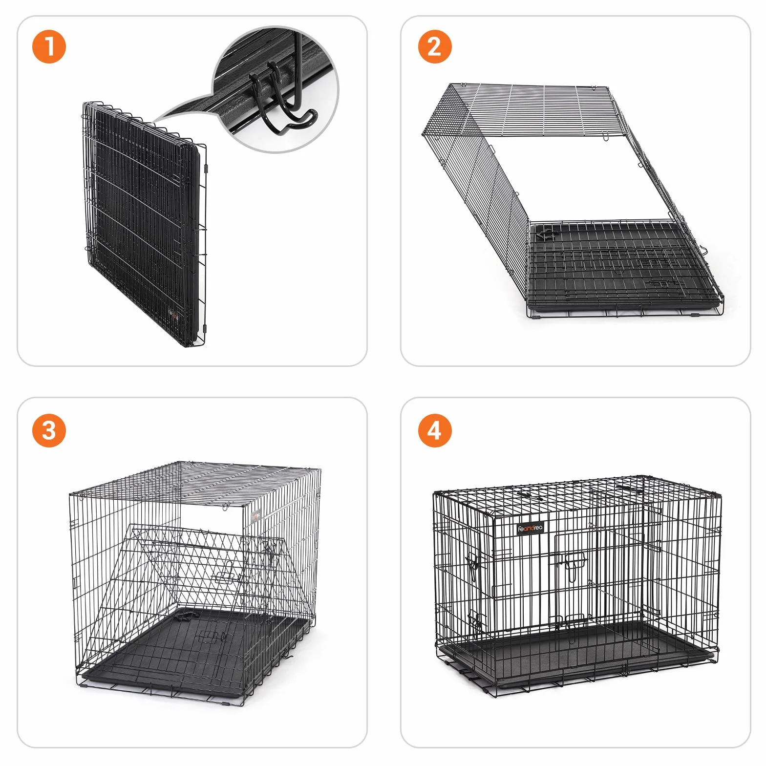 Feandrea Gabbia per Cani Pieghevole 107x70x77,5 cm XL Nero con 2 Porte Divisorio Vassoio Rimovibile PPD42BK