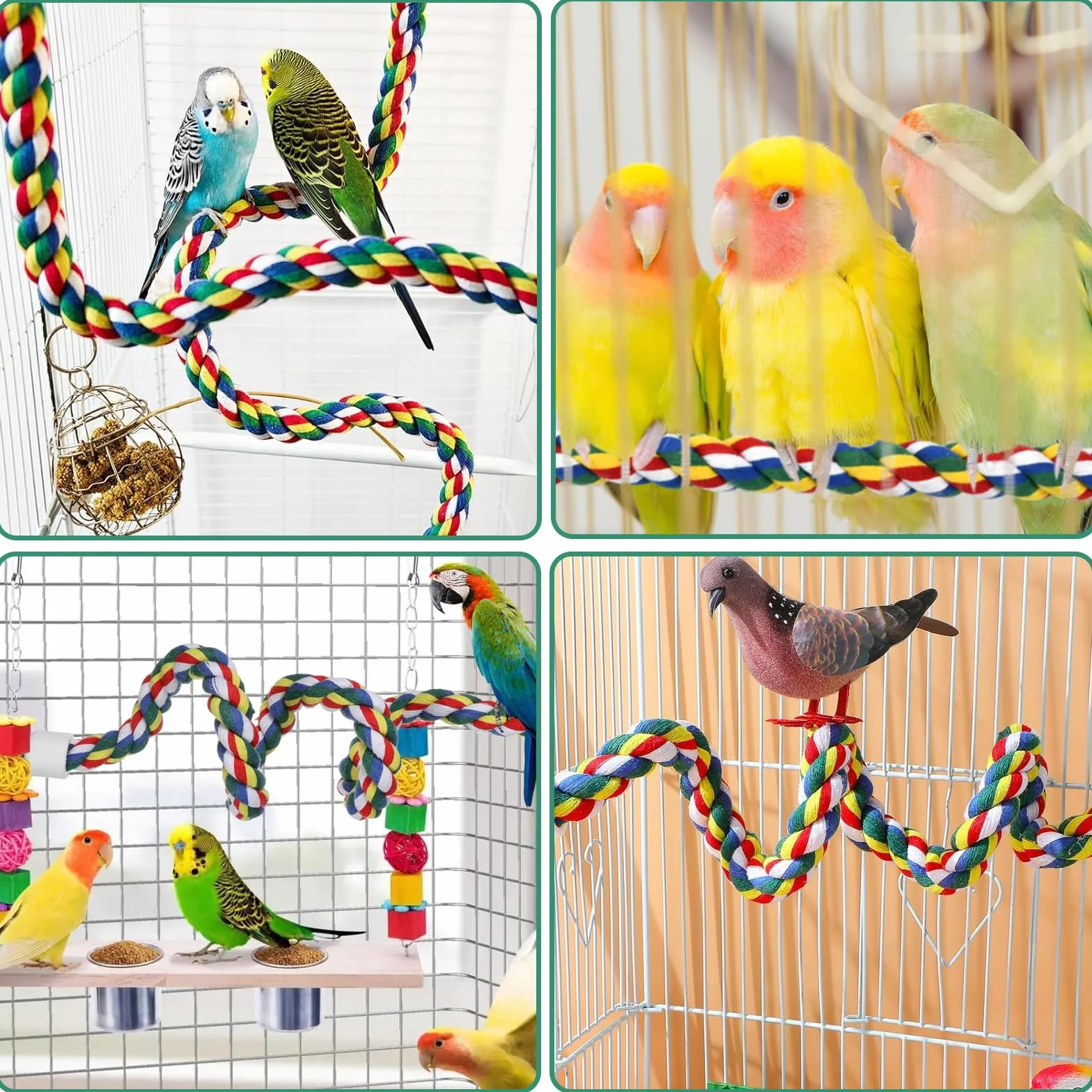 Posatoio Flessibile per Pappagalli 80 cm Barra Antiscivolo in Cotone con Anima in Metallo e Clip