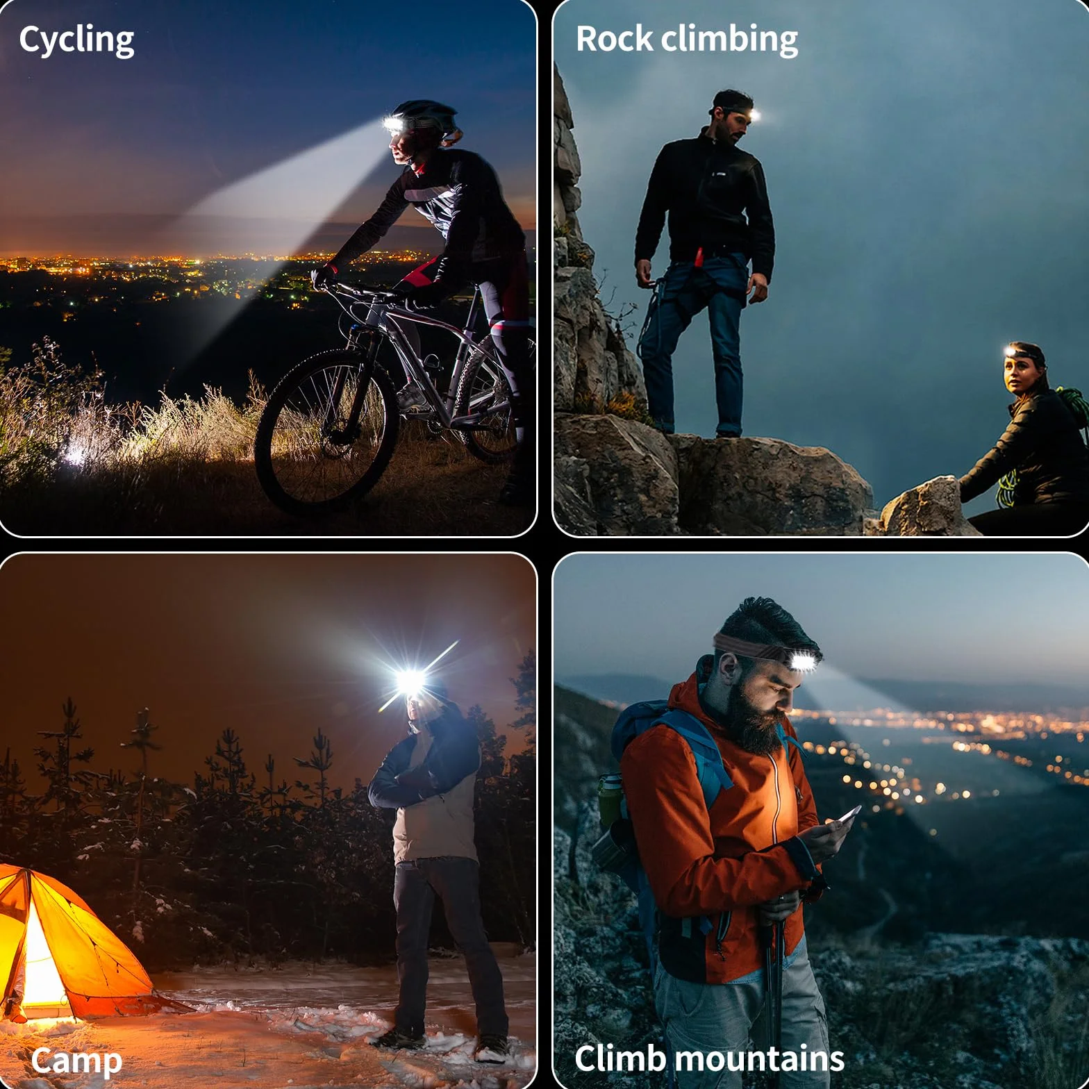 Lampade Frontali LED Ricaricabili 2500 Lumen 5 Modalità IPX6 Impermeabili Sensore di Luce per Esterni Campeggio Corsa Pesca