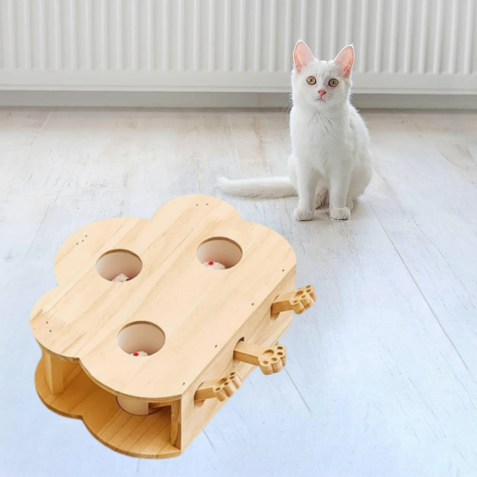 Whack a Cat Toy: Interattivo in Legno per Gatti, Gioco di Cattura E Apprendimento a più Livelli per Gatti Attivi, Ideale per La Casa, 3 Fori