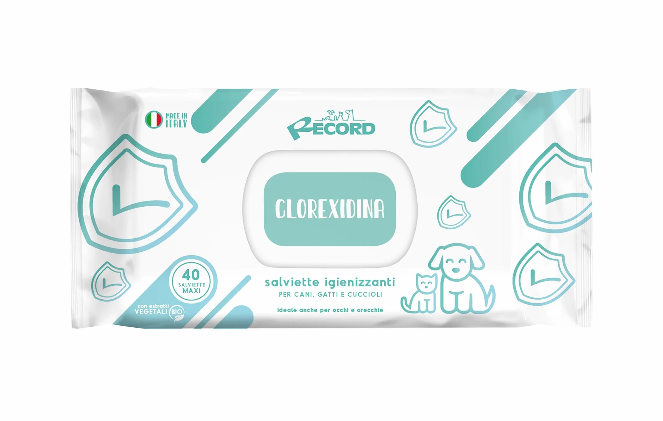 Record salviette igienizzanti umide per Cani e Gatti. Salviette Cane salviette Gatto. Confezione 40 Pezzi. Salviettine per Animali per Pelo Zampe Muso ed Occhi. Rispettano Cute e PH Aroma Clorexidina